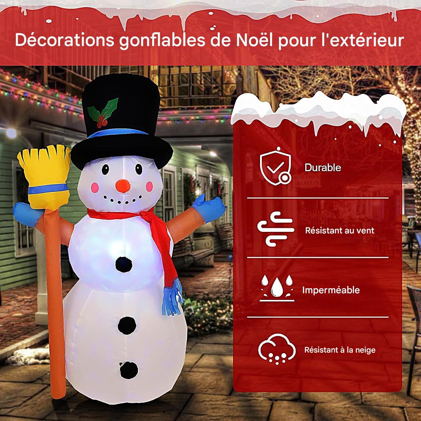 Muñeco De Nieve Inflable para Exteriores Impermeable con Estacas para Suelo
