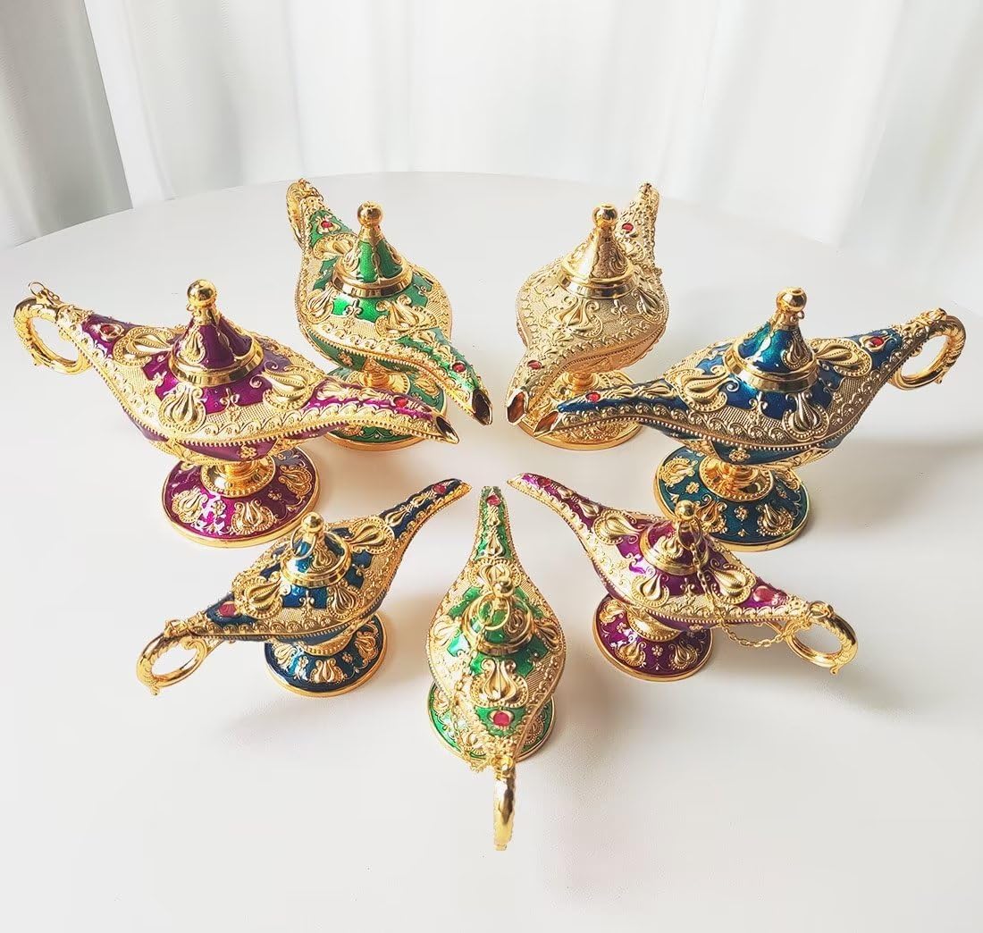 Hourwof Vintage Aladdin Magic Genie Lamp,Arabian Nights Costume Prop Lamp for Wedding Theme Party,Legend Wishing Light for Home Tabletop Decor Halloween Christmas Birthday Gift,Large Gold