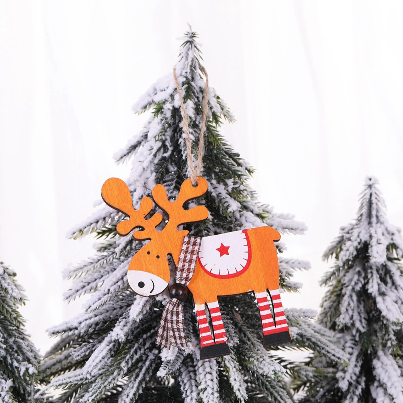 KASESSS 12 Pcs Wooden Christmas Tree Decorations, Reindeer Hanging Baubles with Rope for Xmas Decor Supplies - Image 4