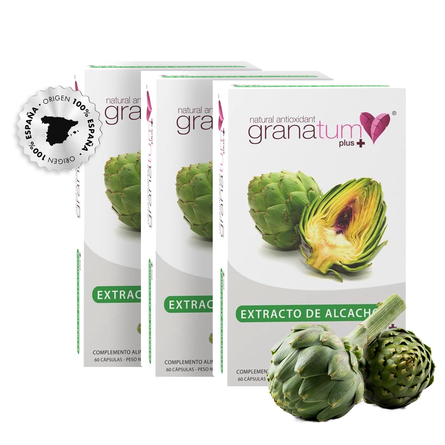 Granatum Plus - Extracto de Alcachofa con Cynamed - Suplemento Alimenticio - Detox Hepático y Digestivo - Bienestar Metabólico - Diurético Natural - Producido en España - 3 Caja 60 Cápsulas