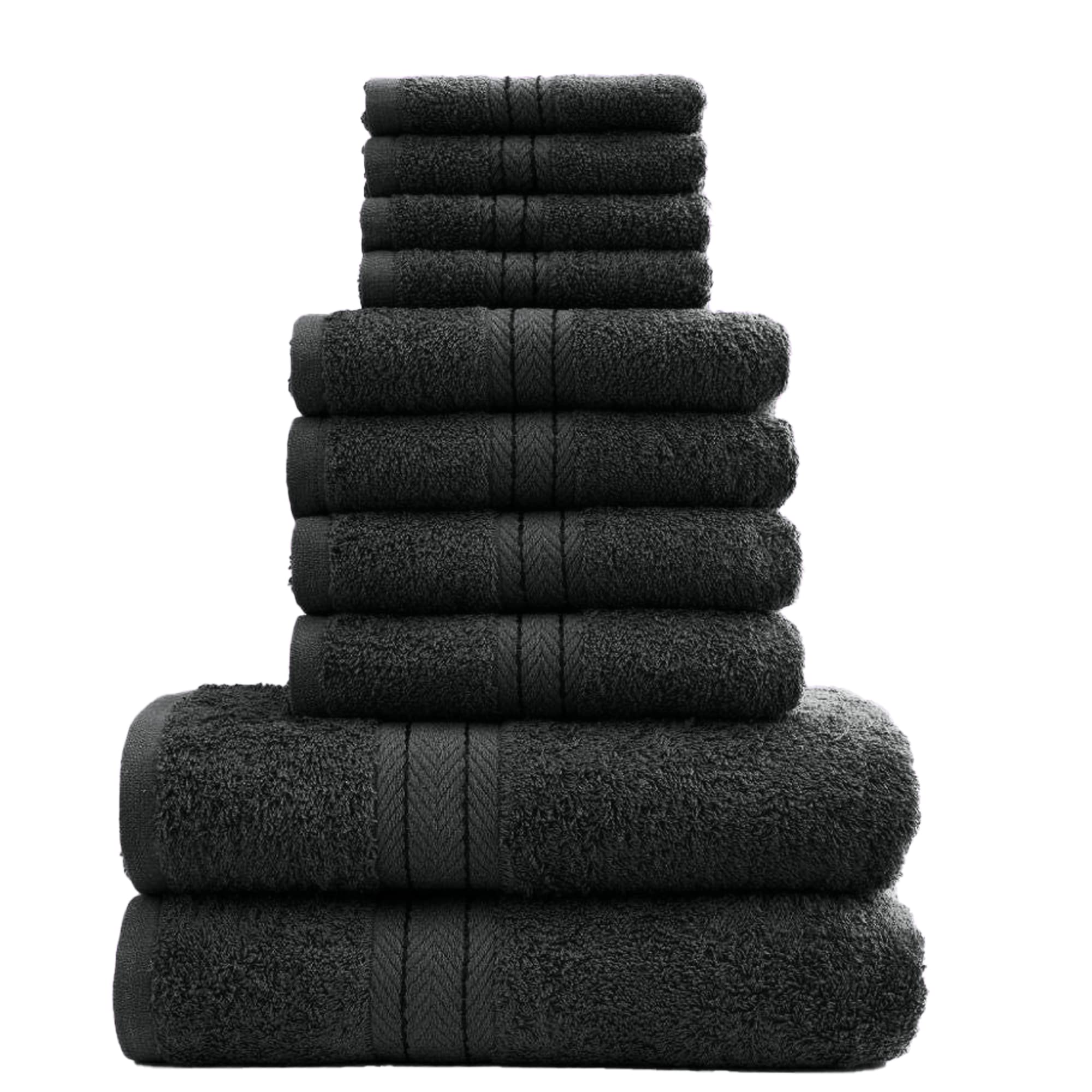 DARWEN STAR 10 Piece Towel Set UK 100% Cotton 500 GSM – Bathroom Towel Bale Set, Soft Absorbent Quick Dry Bath Towels Set, 4 Face Cloths 4 Hand Towels 2 Bath Towels, Hotel Quality (Black) — image 1