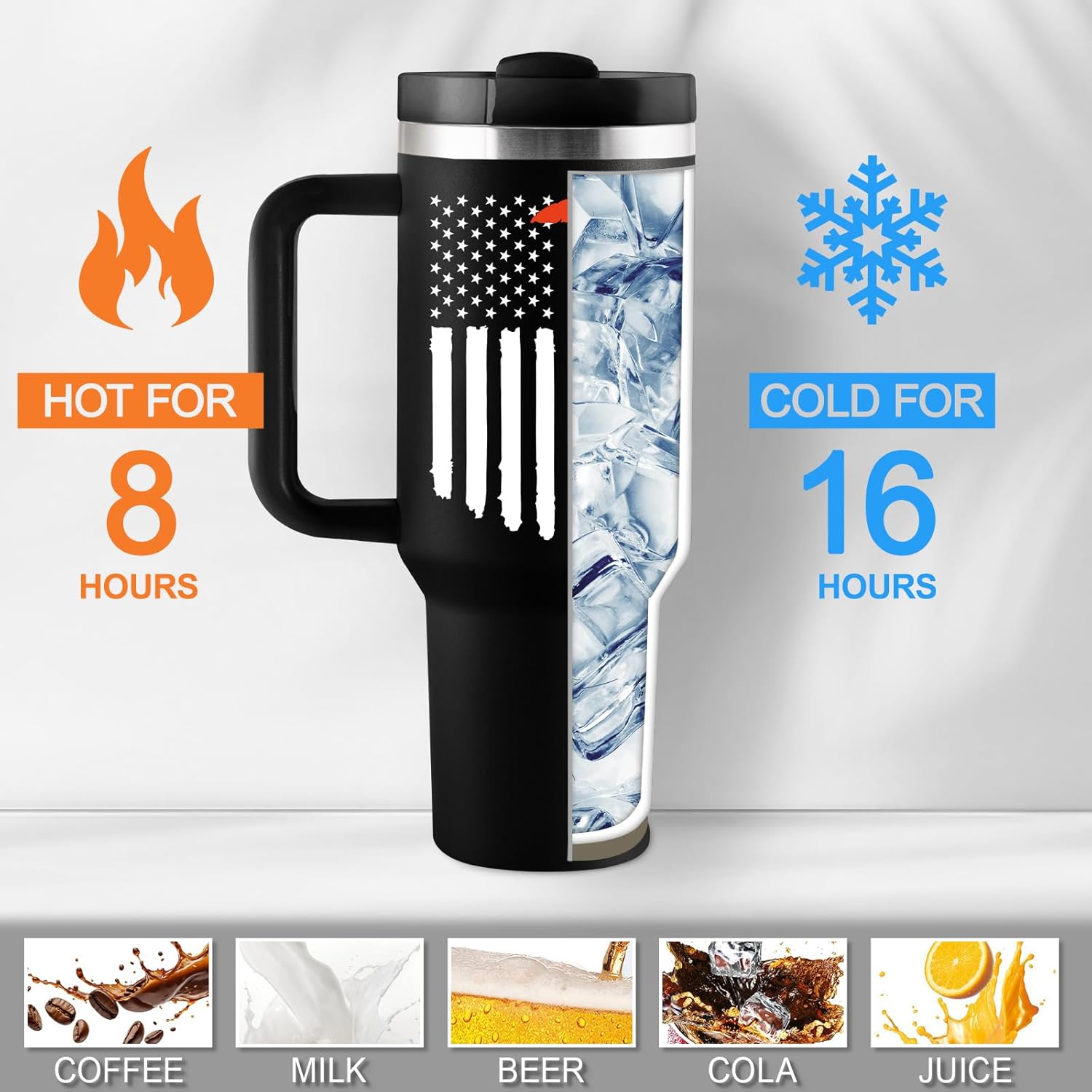 Firefighter Gifts for Men - Birthday Gifts for Fireman - 40 oz Insulated Tumbler with Handle and Straw - Fire Fighter Gift Ideas for Dad Husband Boyfriend - Firefighter Tumbler - Image 5