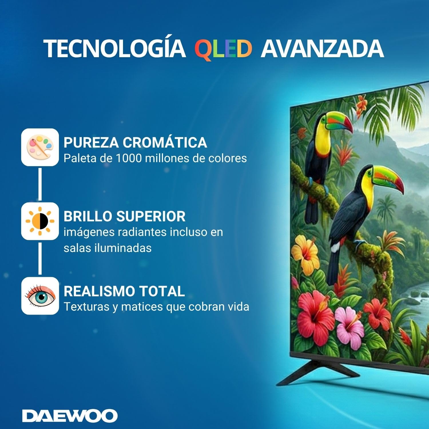 Daewoo 50VB56QV Smart TV 50 Pouces QLED 4K UHD, HDR10, Dolby Audio, Bluetooth, HDMI 2.1, Design sans Cadre (Frameless), Fonctions d'accessibilité, Gamme 2026