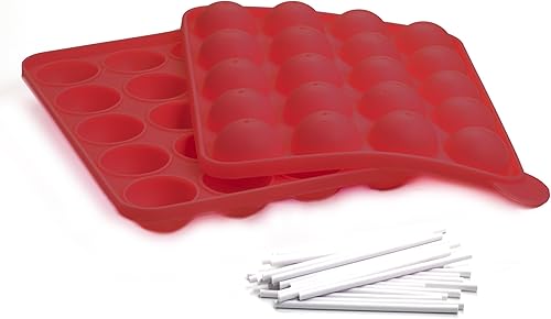 Norpro 3602 - Molde de silicona para tartas con 20 palitos de plástico reutilizables, color rojo, talla única