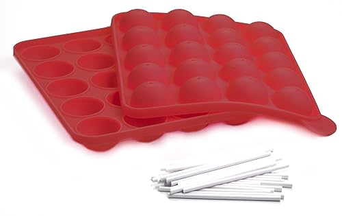 Norpro 3602 - Molde de silicona para tartas con 20 palitos de plástico reutilizables, color rojo, talla única