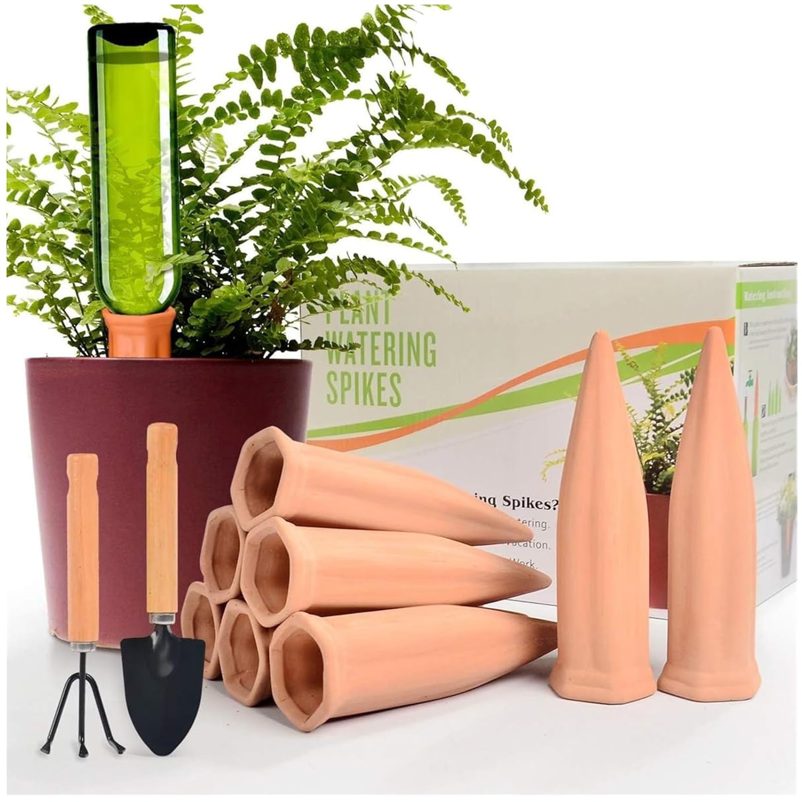 THE WHITE SHOP 8 Pcs Automatic Plant Waterer, Terracotta Plant Watering Devices, Vacation Self Watering Spikes Drippers Irrigation System for Indoor and Outdoor Plants
