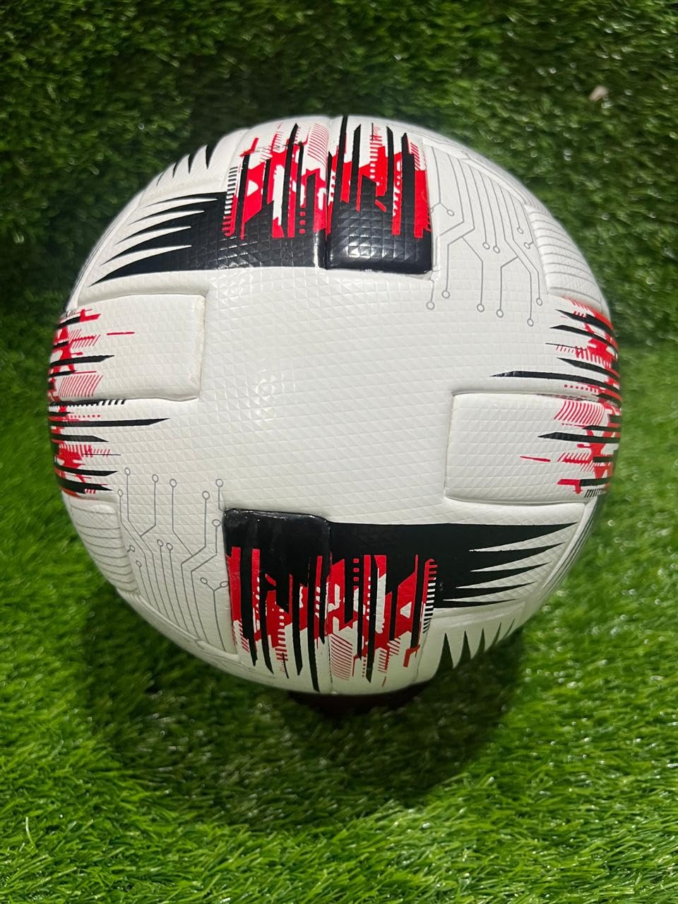 Pallone da calcio professionale, misura 5, termosaldato, in PU, Prisma goffrato, 6 pannelli, colore rosso e nero su bianco, palla ufficiale per adulti e ragazzi