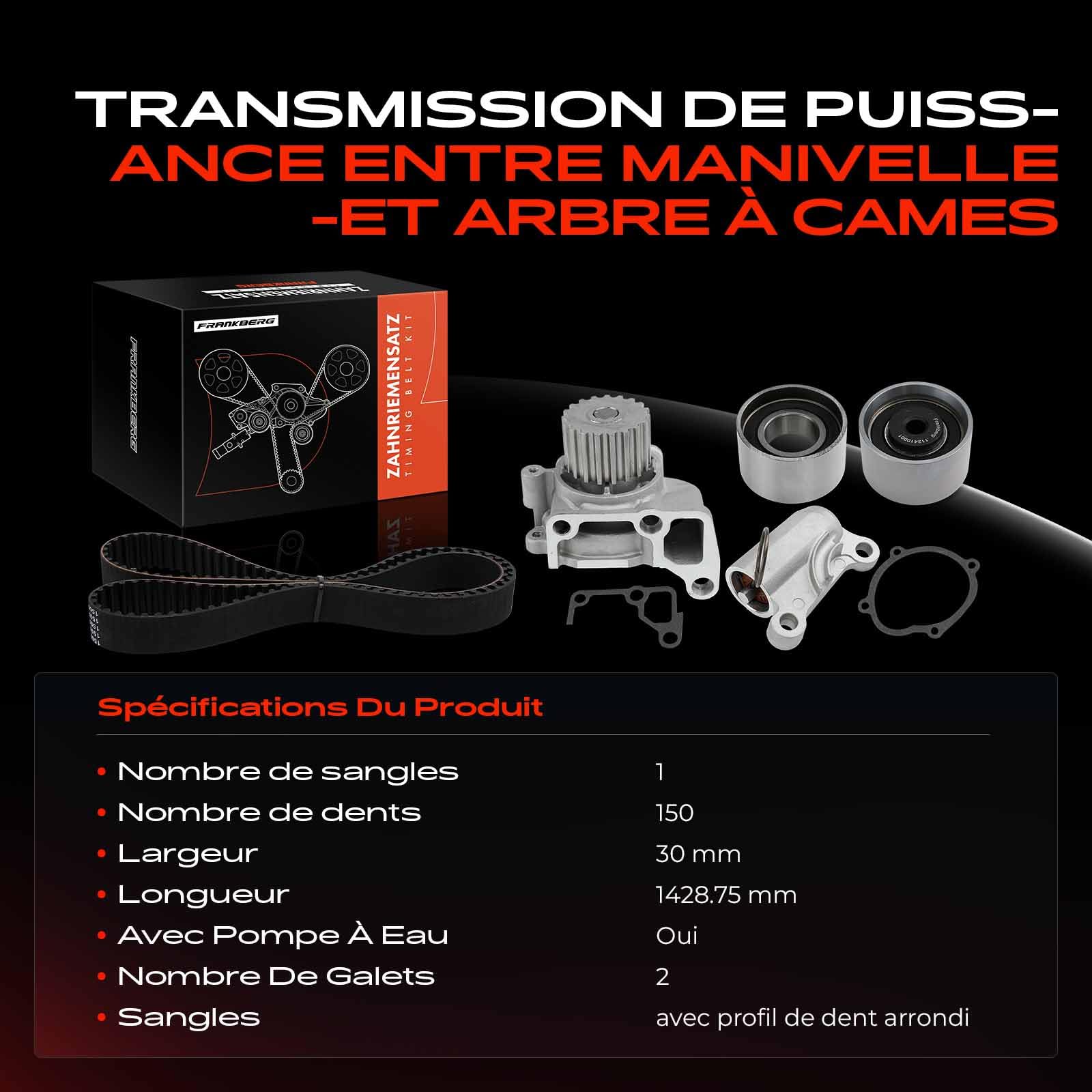 Frankberg Kit de courroie de distribution avec pompe à eau, diesel,