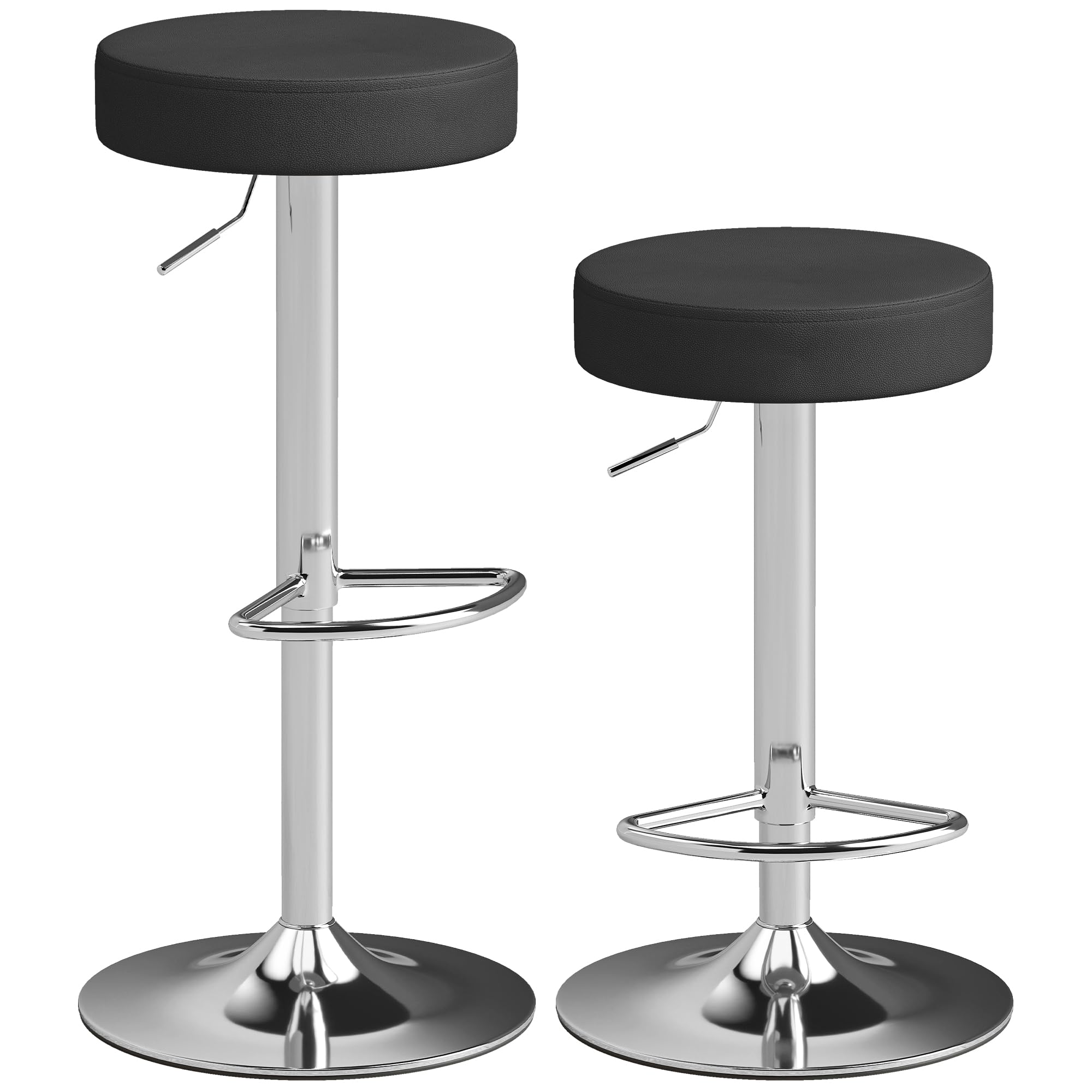 HOMCOM Set 2 Sgabelli Bar con Altezza Regolabile e Girevoli a 360°, Sgabelli Cucina Alti in PU con Poggiapiedi, Seduta Morbida, Struttura in Metallo, Sedie Bar Alte per Penisola Sala da Pranzo, Nero