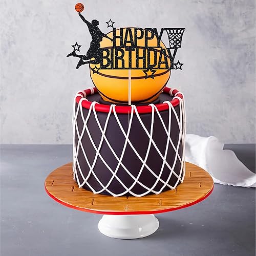 Miniatura 4 de AHAORAY Decoración de pastel de baloncesto con purpurina negra, suministros de decoración de fiesta de baloncesto con purpurina, perfecto para