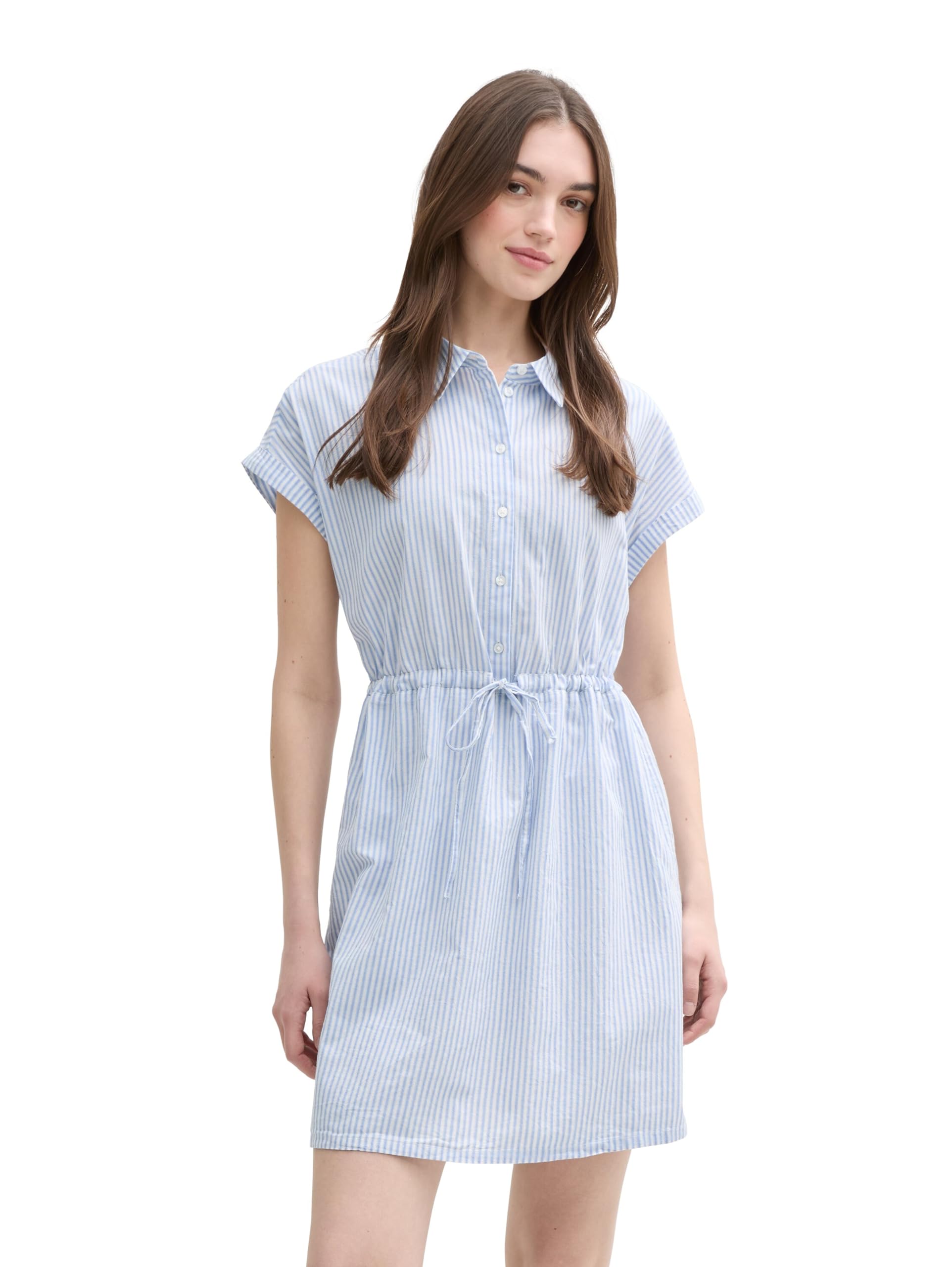 Tom Tailor Denim Damen Mini-Blusenkleid mit Streifenmuster