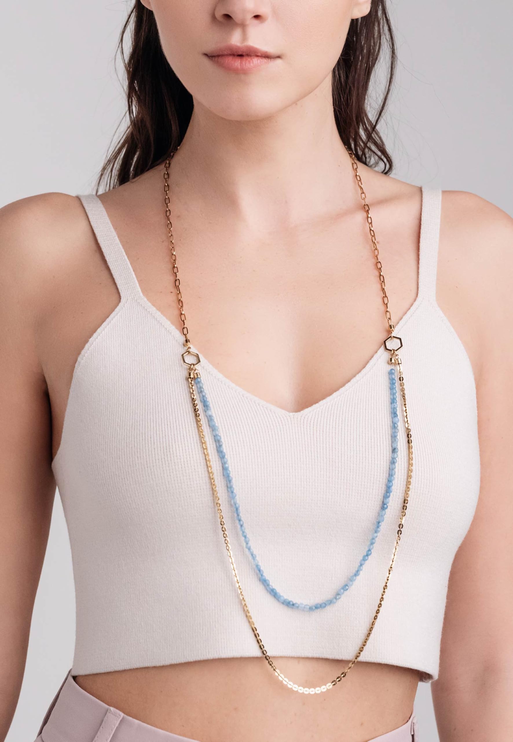 Breil - Collana da Donna Collezione KALEIDO - Gioielli Donna - Collana Donna Multigiro con Catene di Diverso Stile con Pietre, Allungabile -74 cm