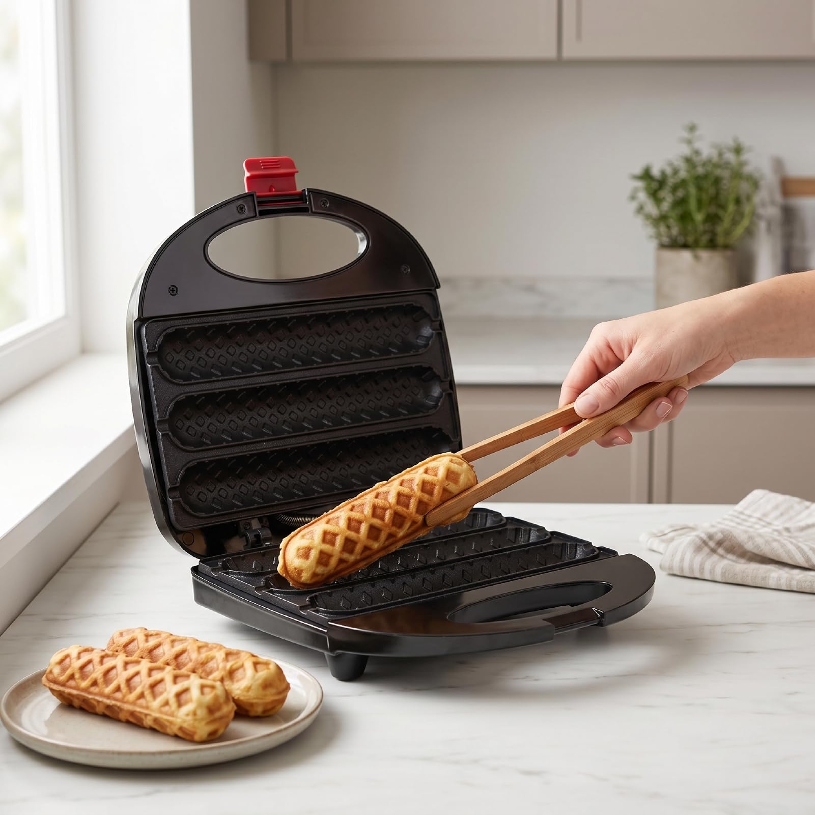 SUNGOOYUE Macchina per Rotoli di Salsicce, Macchina per Hot Dog Elettrica con Rivestimento in Pietra Maifan Antiaderente su Due Lati da 750 W per Barbecue per Colazione (Spina europea 220 V)