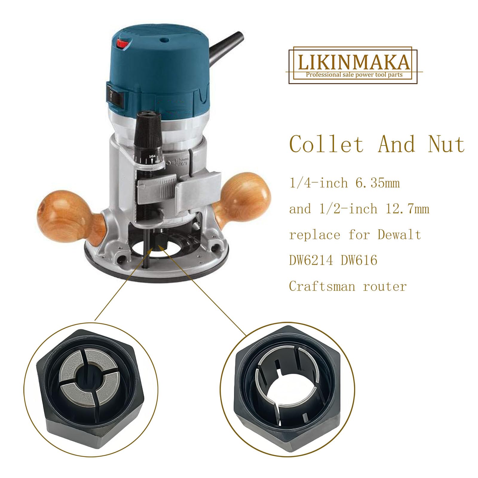 Dewalt Router Collets - 1/2" & 1/4" -5