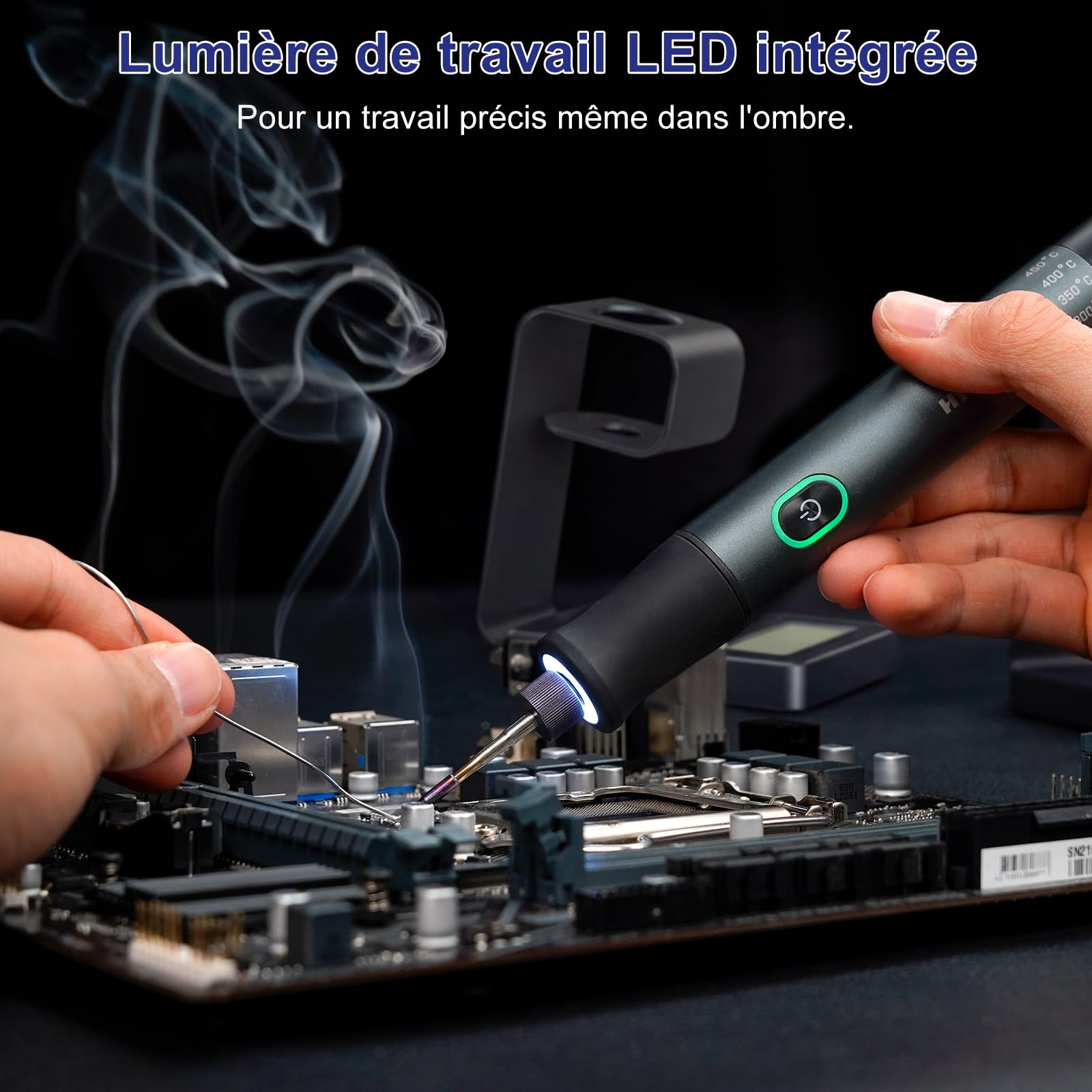 HYCHIKA Fer a Souder sans Fil, Fer a Souder avec Batterie 2600mAh, Chauffage Rapide en 7 Secondes (200 ℃ - 450 ℃), Veille/Arrêt Auto, avec Support, pour Réparation Électronique, Soudage, Bricolage