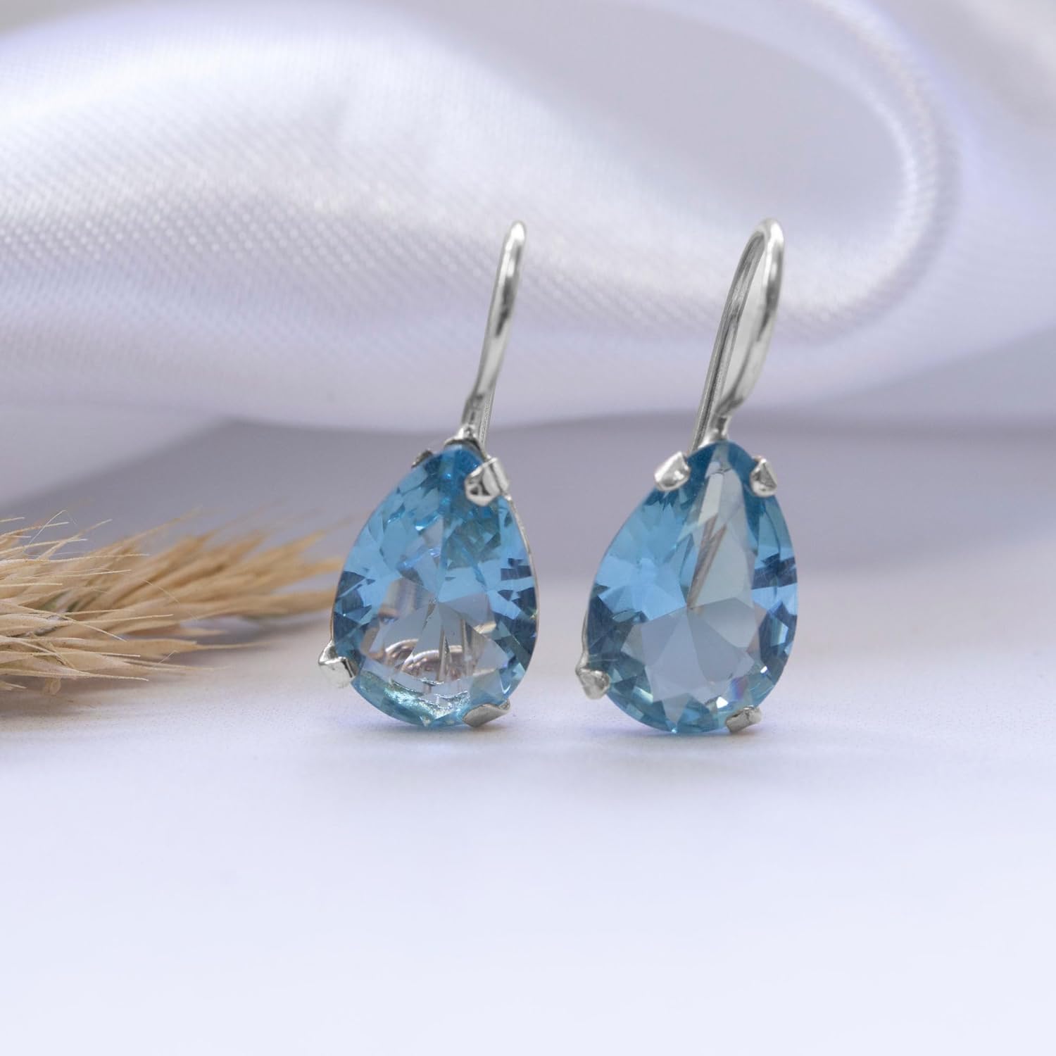 925 Sterling Silver Gemstone Teardrop Earrings – Small Dainty Birthstone Earrings for Women - Silver Dangle Earrings - Image 4