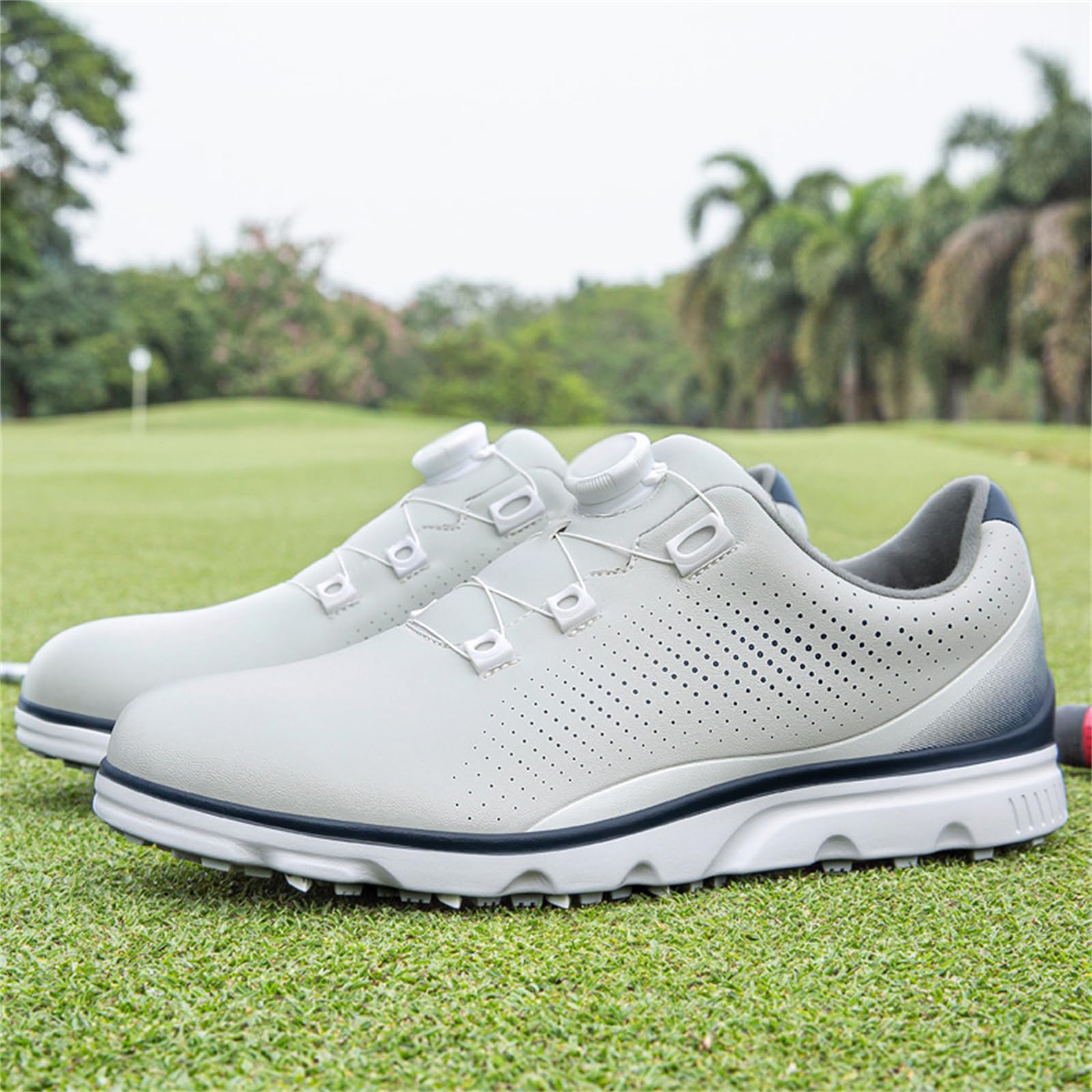 JiuQing Męskie buty golfowe skórzane wodoodporne bez kolców wygodne antypoślizgowe do golfa