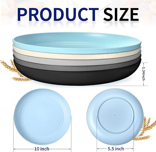 Miniatura 6 de 15 platos de paja de trigo de 10 pulgadas, ligeros, irrompibles, platos profundos reutilizables, aptos para microondas, vajilla para niños pequeños