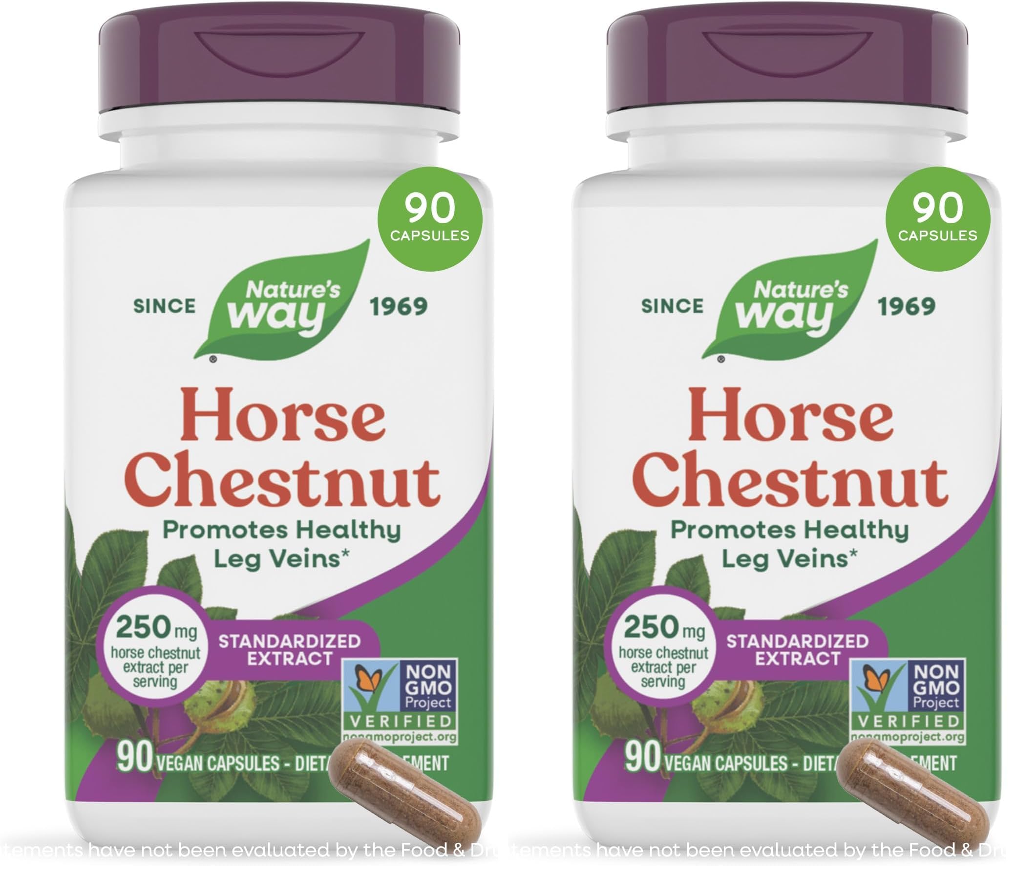 Nature's Way Horse Chestnut Extract, Premium Extract, Promotes Healthy Leg Veins*, 250 mg per Serving, Vegan, 90 Capsules, (Pack of 2), (Packaging May Vary) 90 Count (Pack of 2)