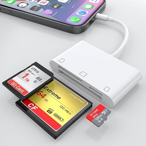 Lector de tarjetas SD CF para iPad iPhone lector de tarjetas de memoria para tarjeta SDTFCF, 3 en 1 Lightning a lector de tarjetas, adaptador de