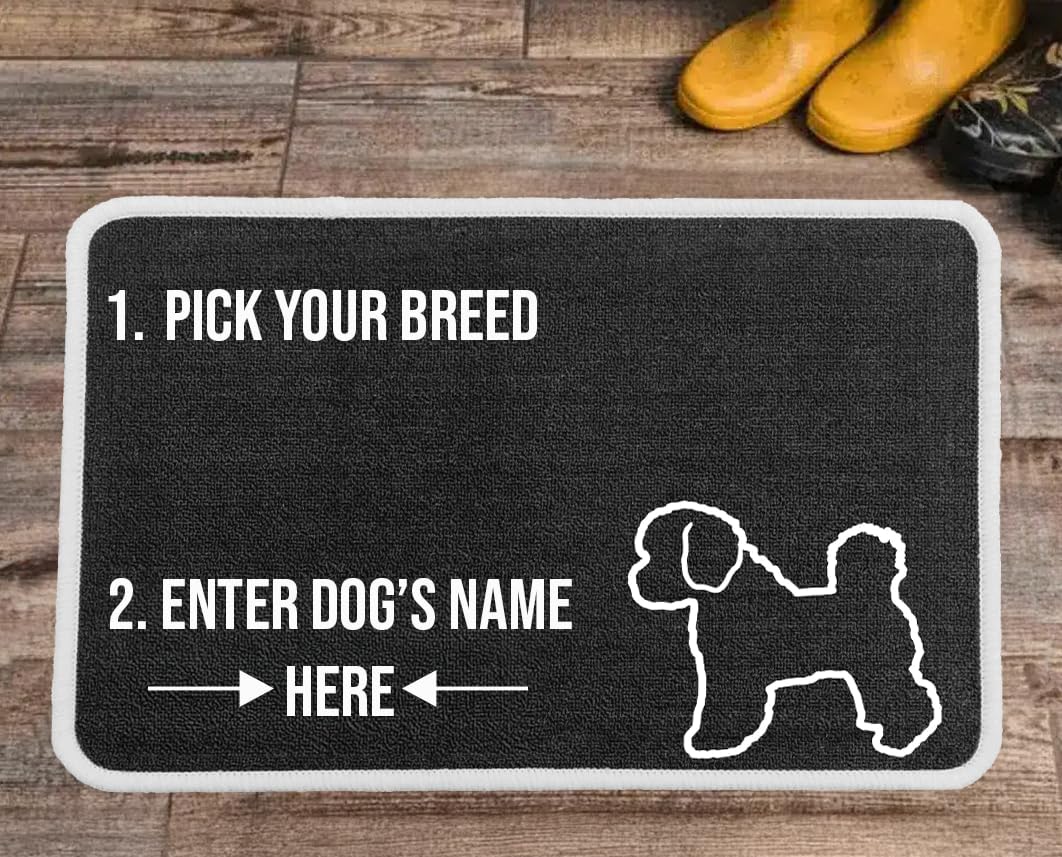 PET REBELLION | Machine Washable & Absorbent | Personalised Extra-Large Pet Feeding Mat | Customisable with Your Pet's Name | Non-Slip Backing | Bichon Frisé Charcoal