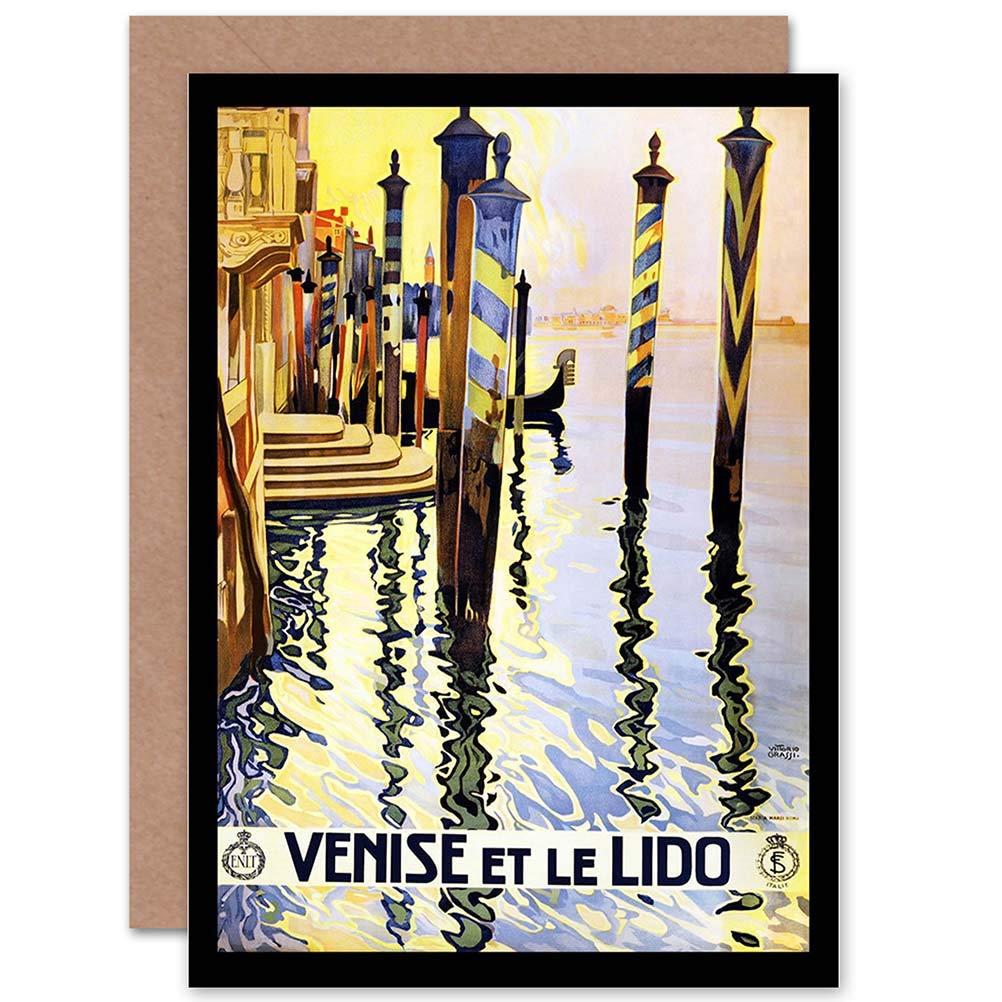 Wee Blue Coo Black|Blue Travel Venice Italy Canal Gondola Advert Birthday Blank Greetings Card