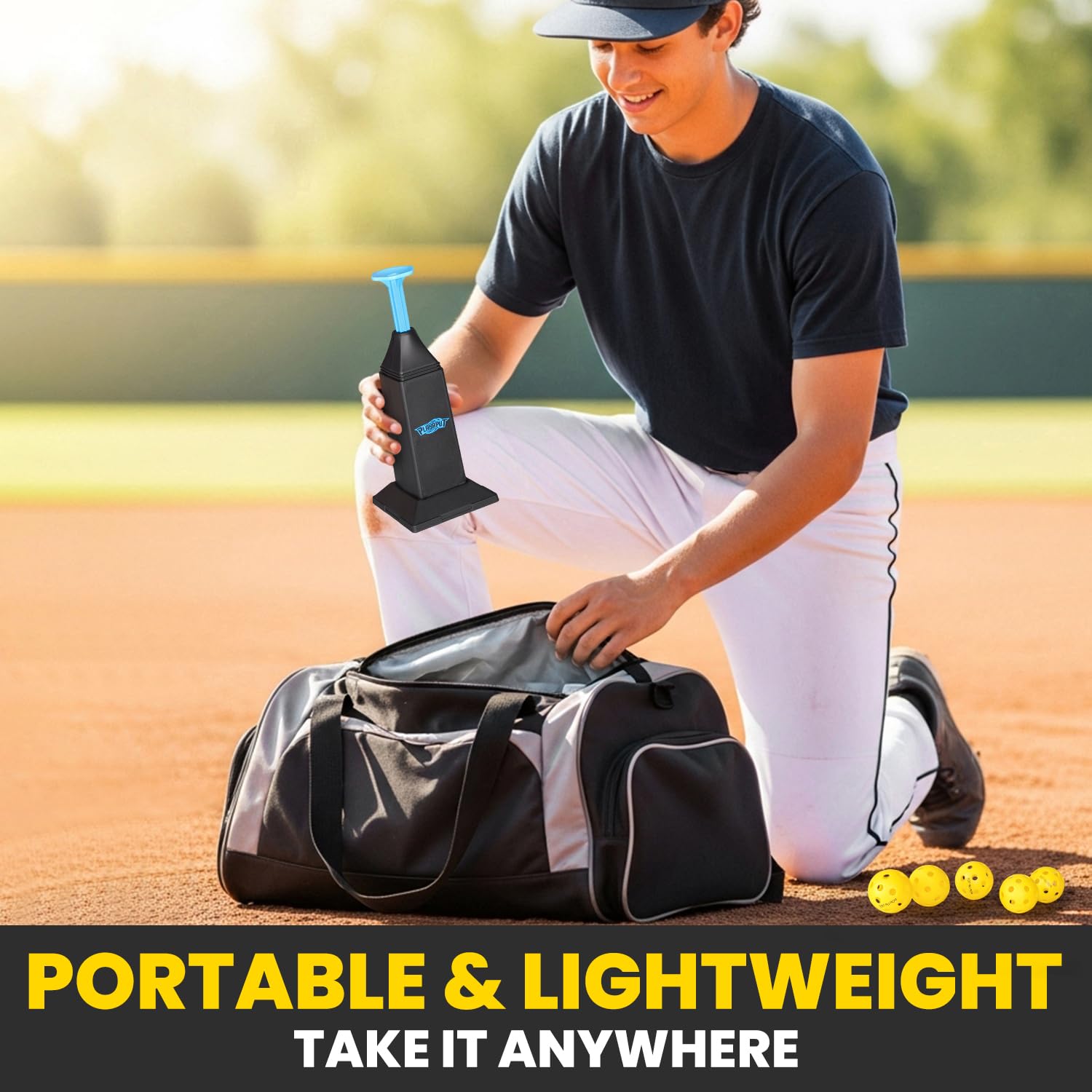 Machine à lancer portable pour baseball et softball, hauteur jusqu'à 101,6 cm avec 12 balles pour la pratique du swing sans lanceur, frappe, équipement d'entraînement de baseball