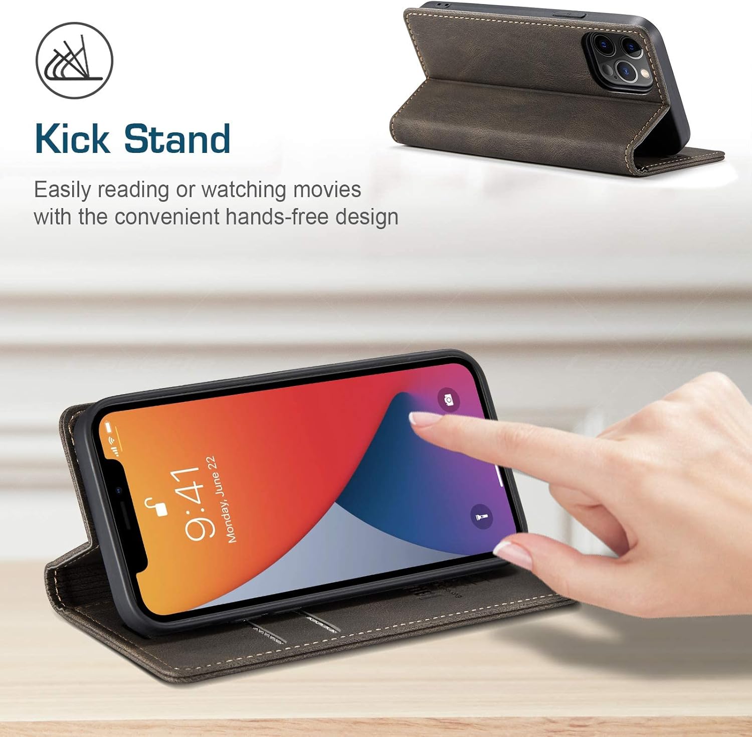 japezop iPhone 12 Case,iPhone 12 Wallet Case with [RFID Blocking] Credit Card Holder, Leather Flip Book Phone Case Wallet for iPhone 12/iPhone 12 Pro 6.1 inch(Coffee) - Image 6