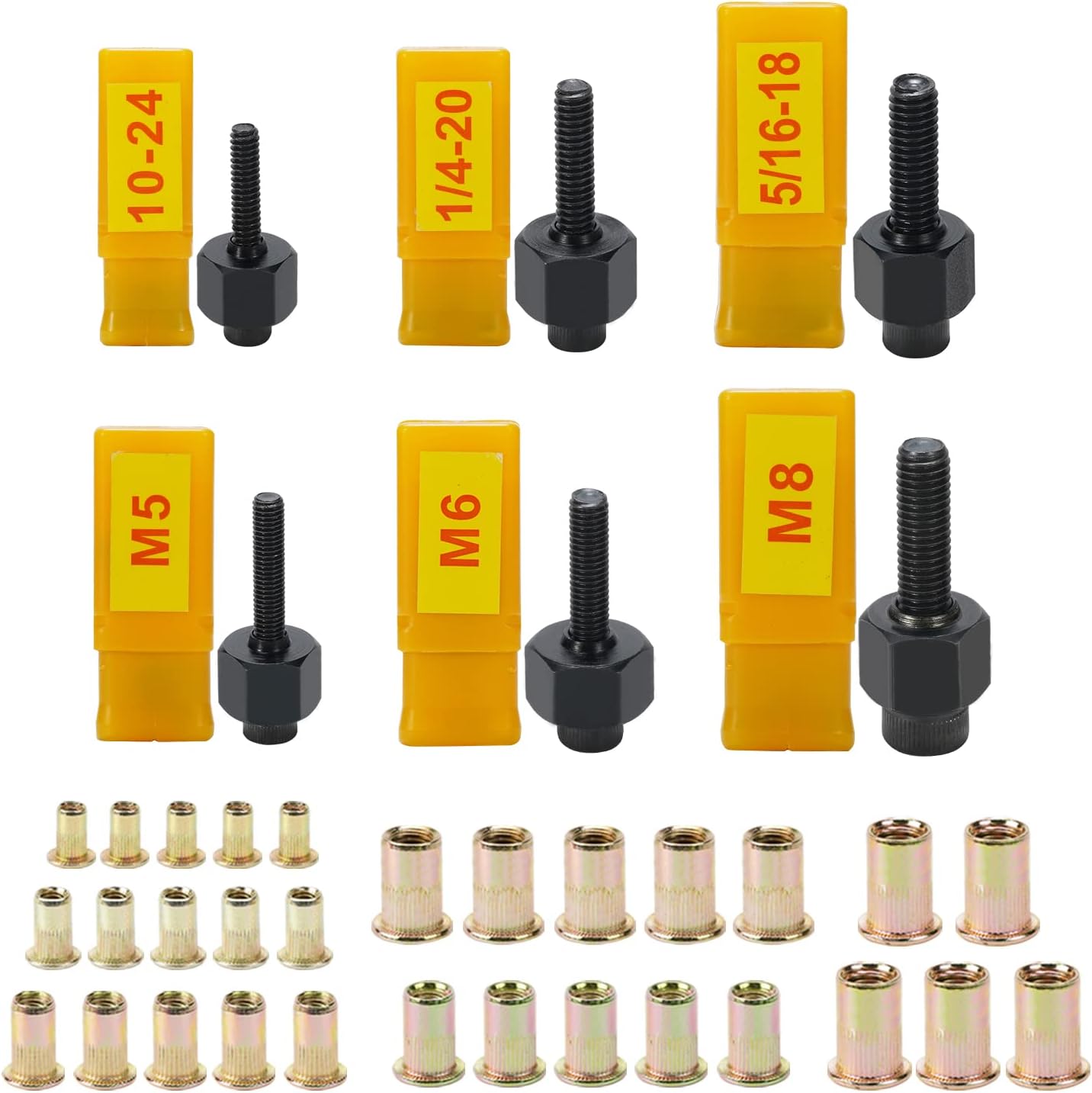 HIFESON Hand Rivet Nut Tool,Handy Rivnut Tool - Metric & SAE with 30pcs Steel Rivet Nuts，Rivet Nut Kit with Sturdy Case Packed, Designed for Tight Space