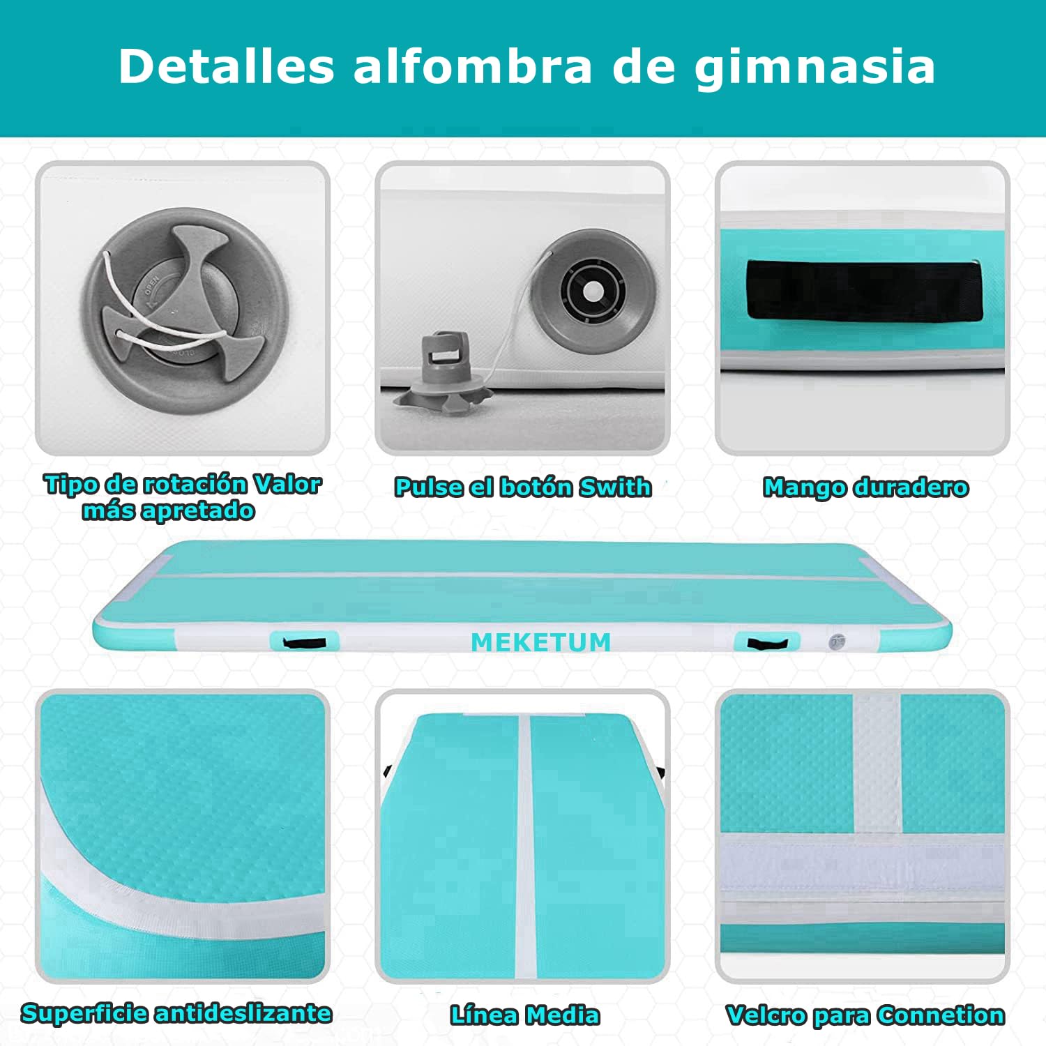 MEKETUM Air Track Colchoneta Gimnasia Ritmica 2 3 4 5 6 m Hinchable 10/20cm Gruesa Colchoneta Deportiva con Bomba de Uso doméstico/Entrenamiento/Rodar/Saltar/Fitness/Yoga/Entretenimiento acuático — view 3
