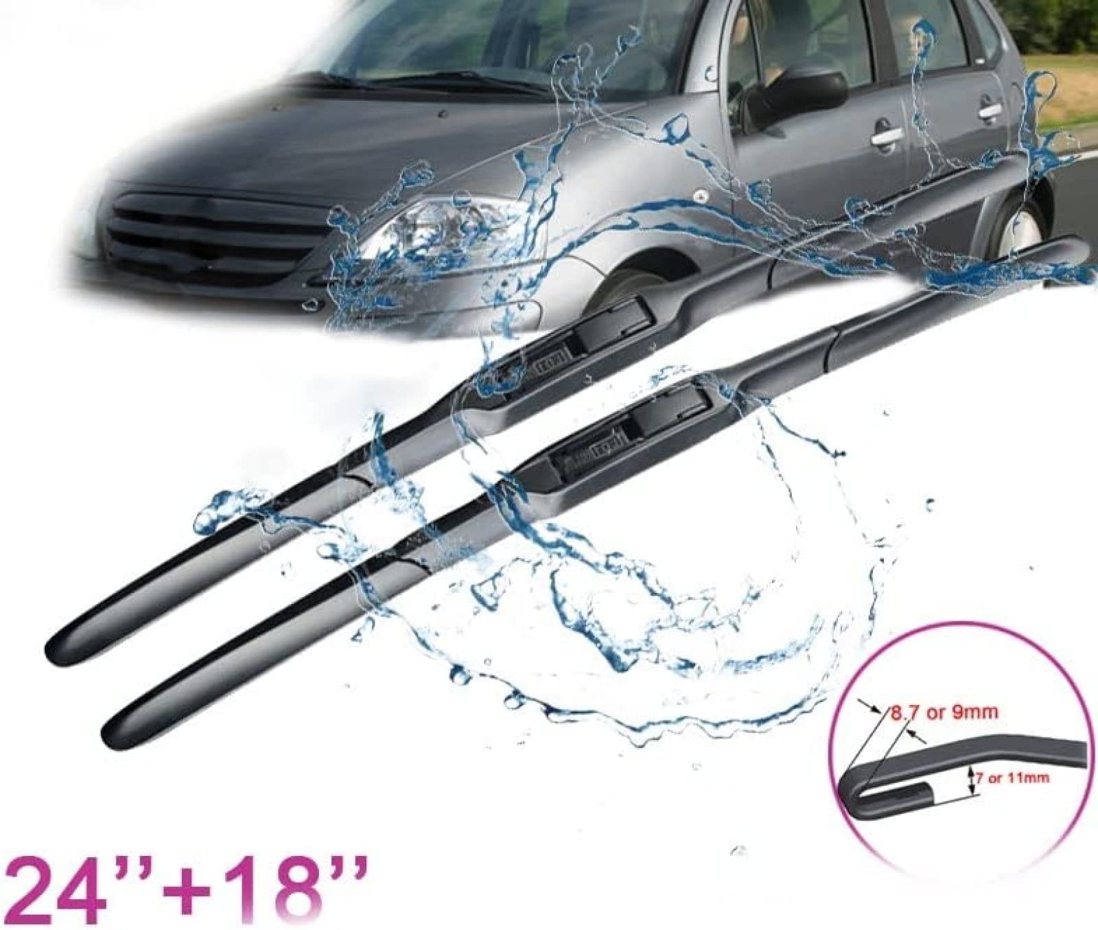 Juego de escobillas limpiaparabrisas de Ventana Delantera de 24 "+ 18" para Citroen C3 MK1 2002 2003 2004 2005 2006 2007 2008 2009 limpiaparabrisas de Coche