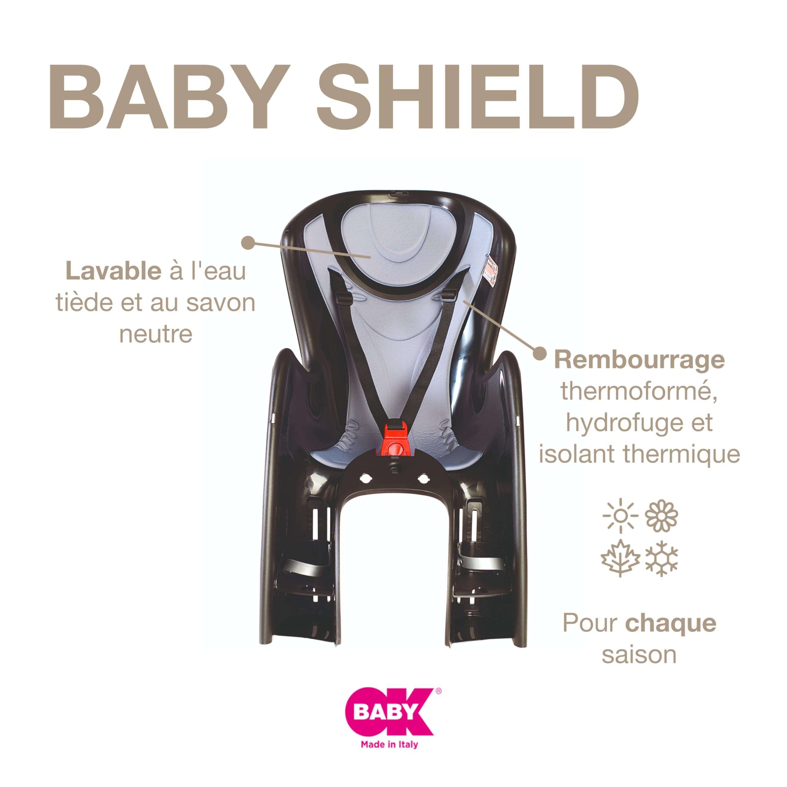 OKBABY Siège vélo pour bébé Ceinture de sécurité intégrée Noir/Gris 9-22 kg