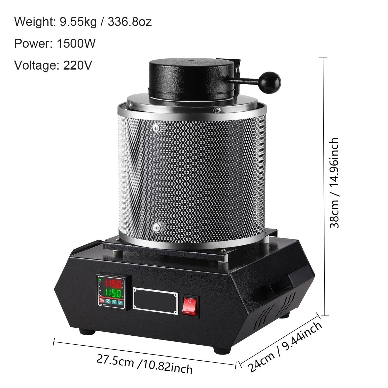 Elektryczny Piec do Topienia Zlota 1500W z Tyglem Grafitowym 1kg 2kg 3kg Cyfrowa Maszyna do Metali z Oslona dla Srebra Zlota Miedzi Aluminium Rafinacja Odlewnictwo Profesjonalne(3KG)