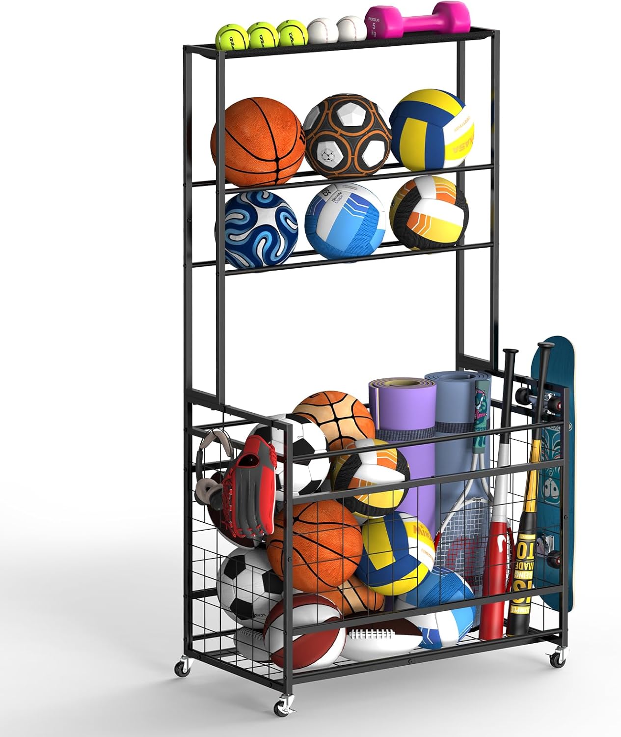 Sports Equipment Organizer Garage Ball Storage Rack...