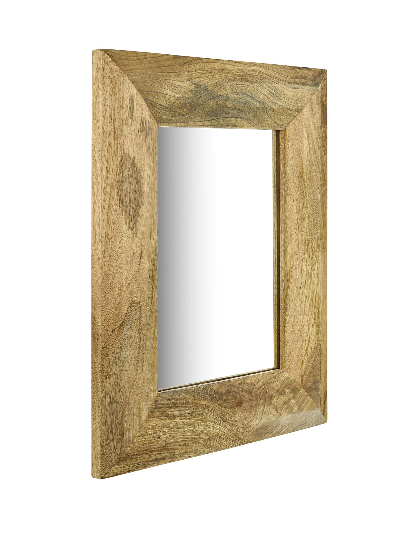 Elm home and garden Solid Mango Wood Wall Mirror, Light Oak Finish, 40cm Wide x 50cm High x 2cm Deep, Fully Assembled