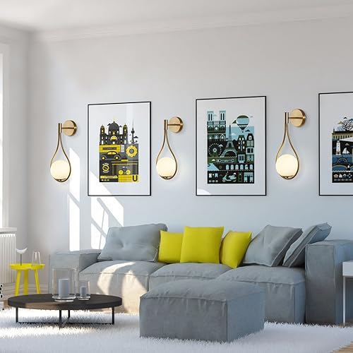 Miniatura 3 de BOKT Lámpara de pared de cristal moderna dorada, apliques de pared para dormitorio de mediados de siglo, luces de pared con caída de agua,