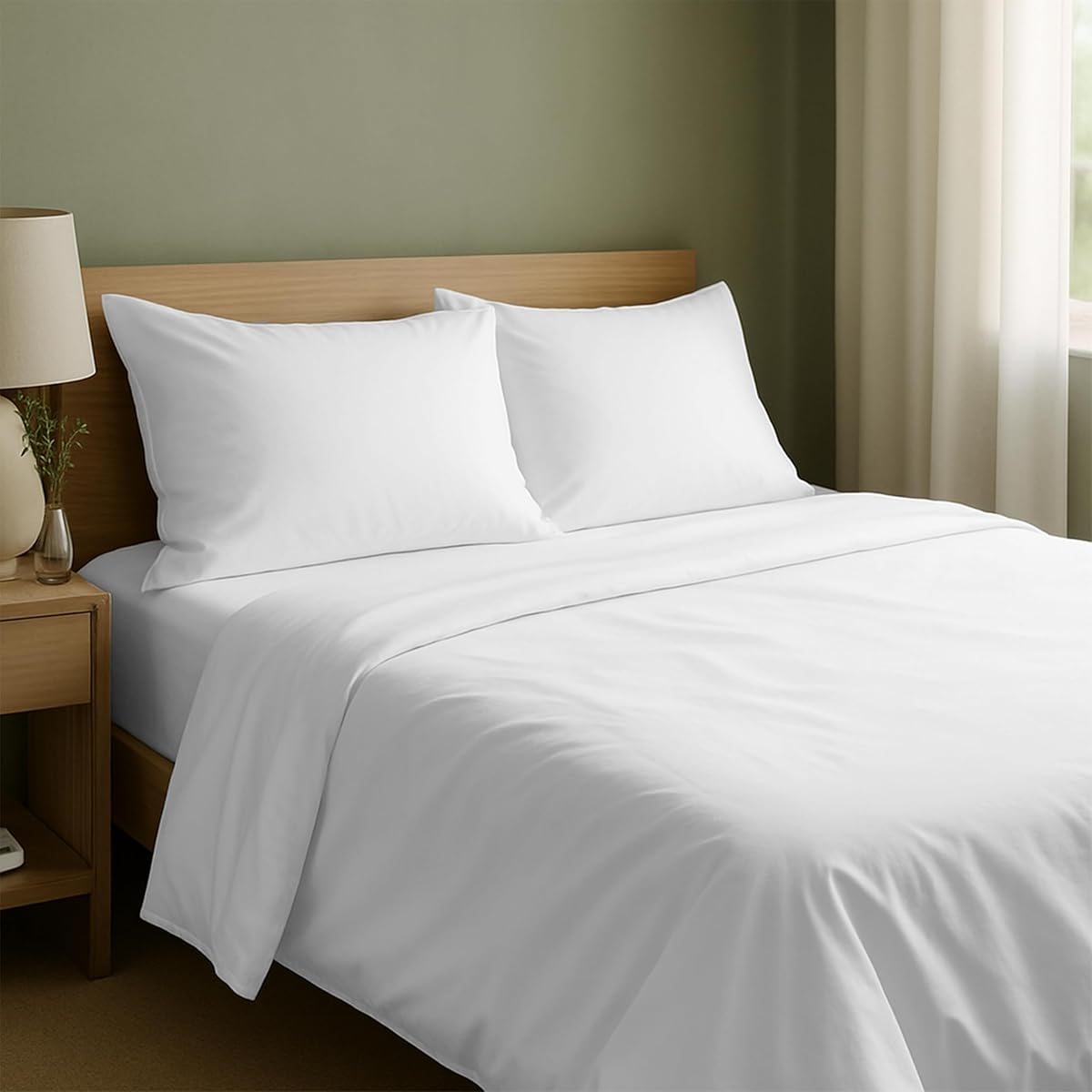 Natural 100% Cotton Sheets Full Size Bed Set with Deep Pockets - Soft Sateen Weave, Durable and Cooling Full Size Bed Sheets by California Design Den (White)