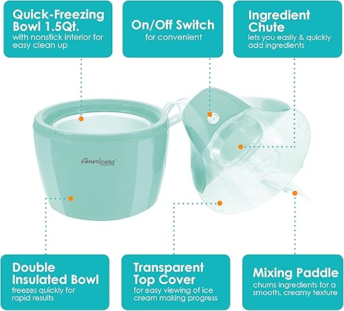 Miniatura 2 de Americana Collection Elite EIM-1432M - Máquina automática de helados eléctrica casera de 1.5 cuartos de galón, yogur congelado, sorbete, gelato, con