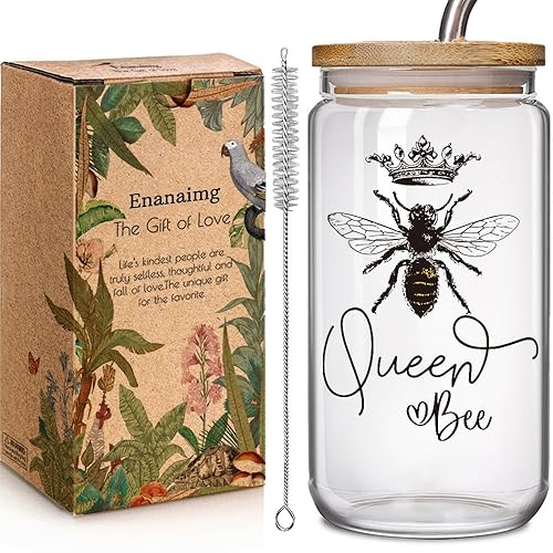 Honey Queen Bee Daisy 16oz Iced Glass Can Tumbler with