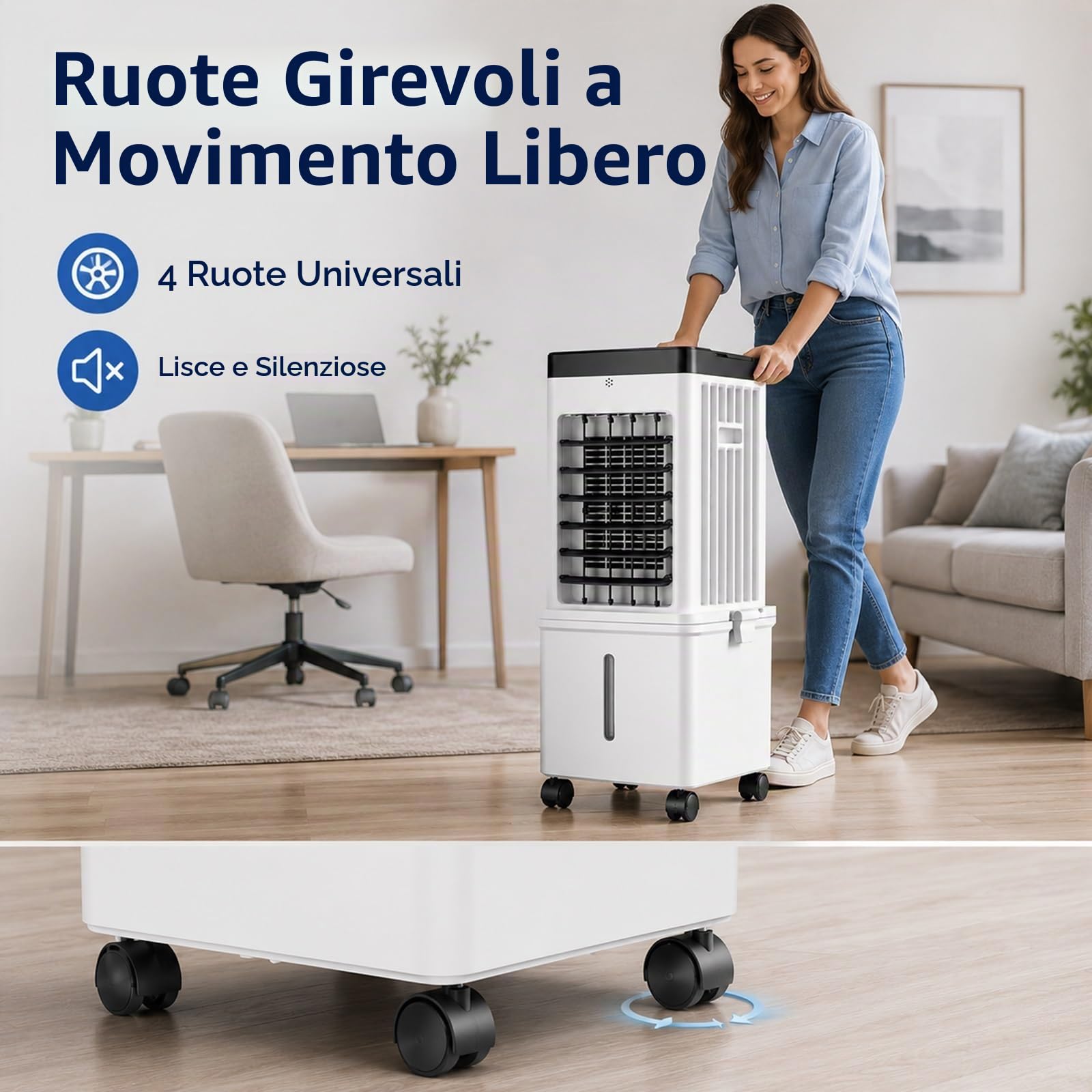 Condizionatore Portatile Senza Tubo con Raffreddamento a Ghiaccio, Raffrescatore Evaporativo con Umidificatore e Telecomando per Casa, Camera da Letto