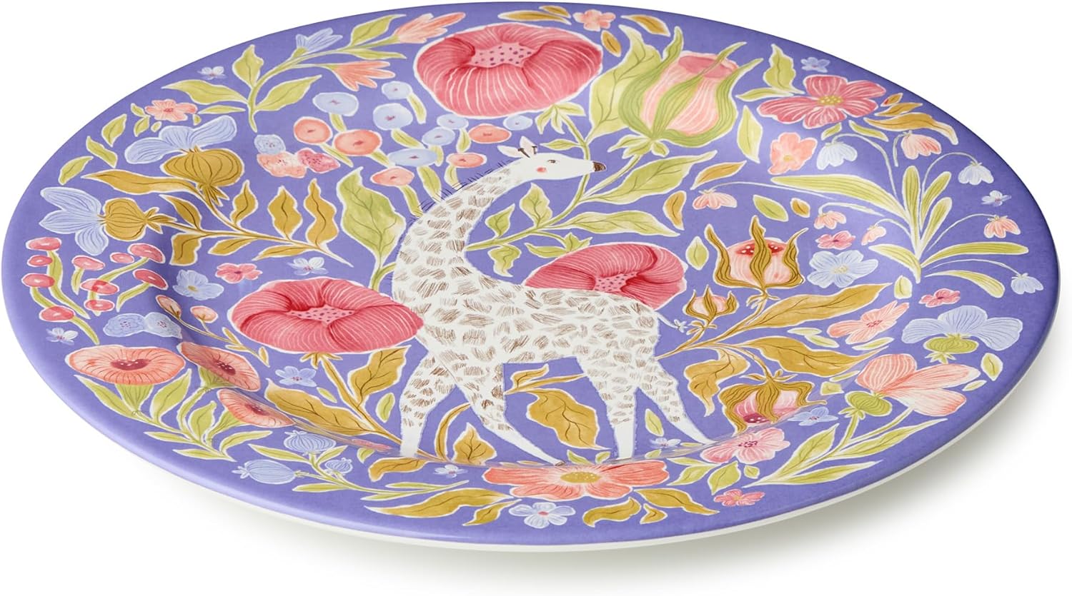 Menagerie Ceramic ROUND PLATTER 13 Inches, pastel giraffe‑themed serving platter with floral accents, ideal for appetizers, desserts, brunch spreads, decorative display