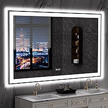 LOAAO 60"X36" LED Bathroom Mirror Black Framed, Anti-Fog, Dimmable, Lighted Bathroom Vanity Mirror for Wall, Memory Function, Tempered Glass