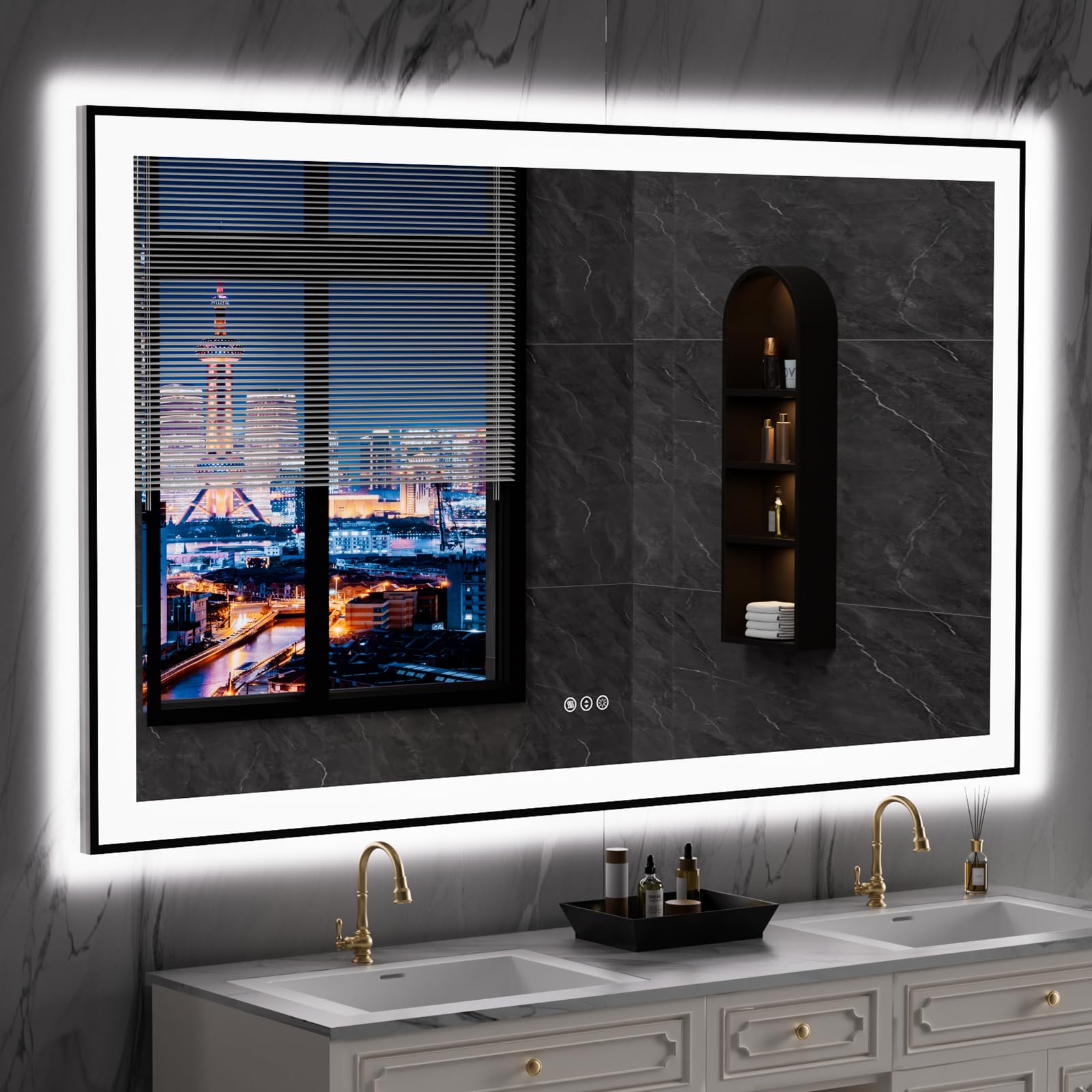 LOAAO 60"X36" LED Bathroom Mirror Black Framed