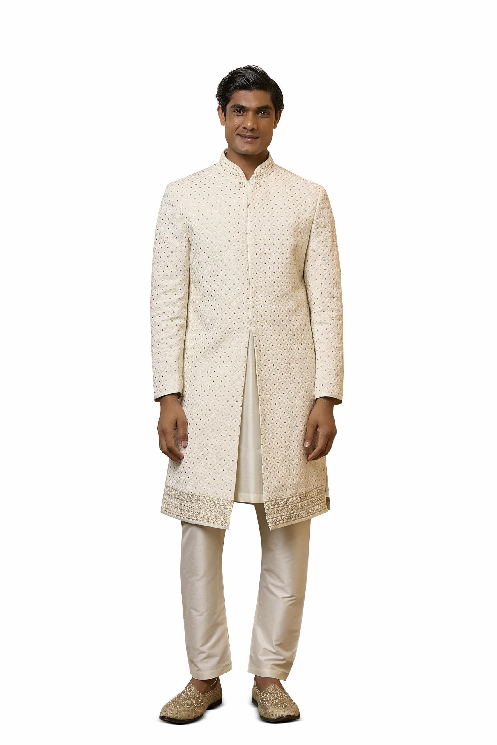 tasva Ivory Embroidered Sherwani Set-picture-14