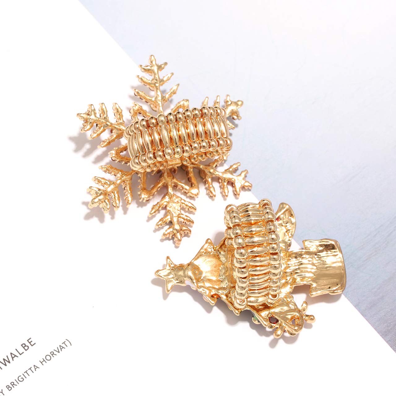 Anillos elásticos de Navidad, árbol de Navidad, invierno, copo de nieve, Papá Noel, anillos elásticos festivos de cristal con diamantes de imitación, joyería de vacaciones para mujeres, 6