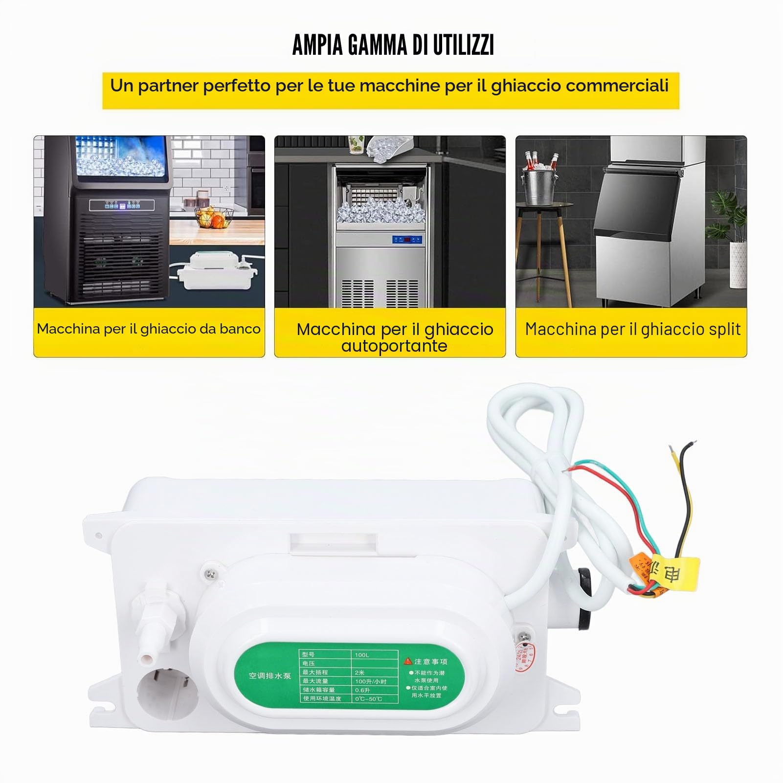 Pompa Automatica della Condensa, AC100 a 230V 100L/h 500ml Pompa per Rimozione Condensa HVAC, per Condizionatore D'aria 15kw Forno, Deumidificatore