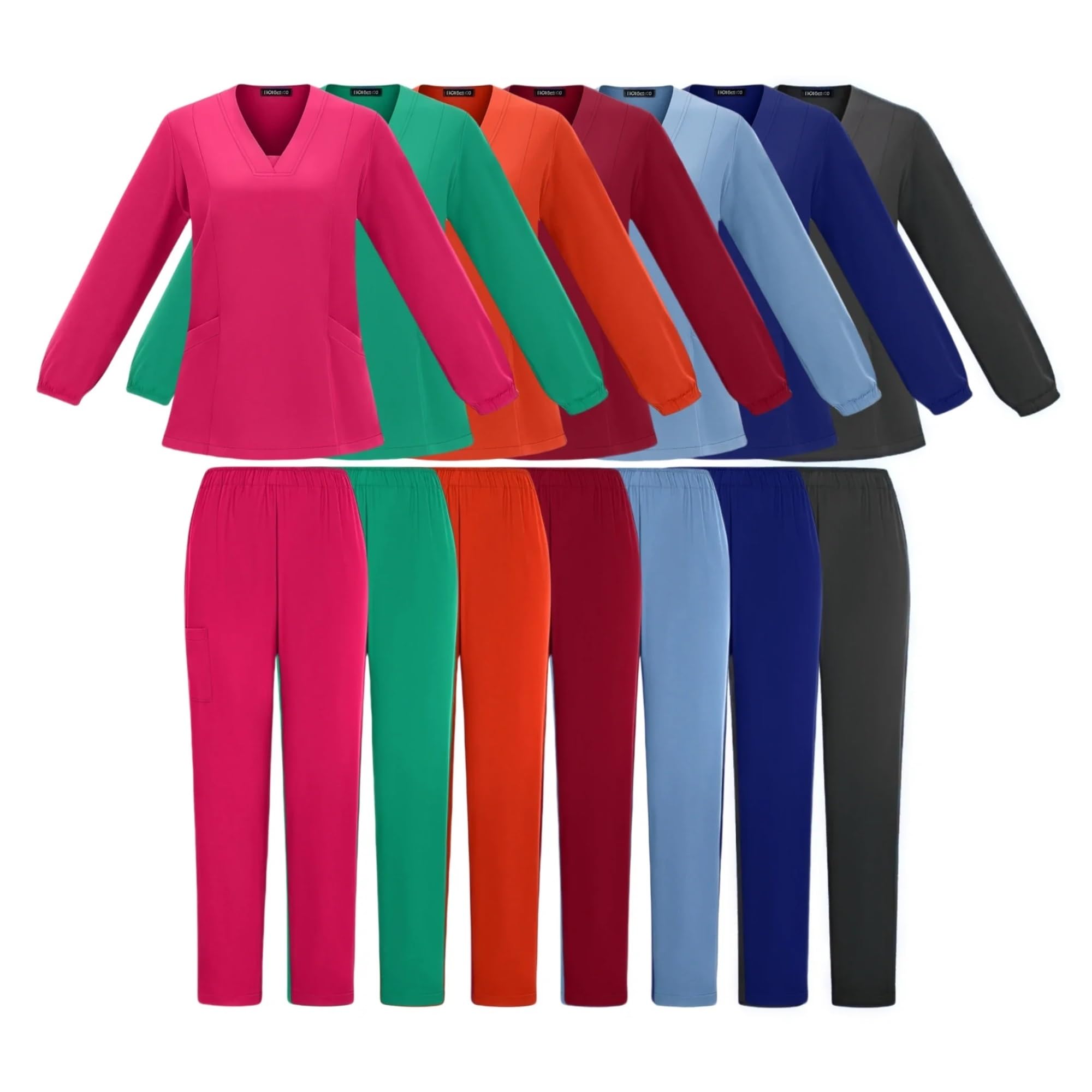 Uniforme quirúrgico for Mujer, otoño Invierno, Color sólido, Cuello en V, Manga Larga, Blusa de Enfermera, Ropa de Trabajo for salón de Belleza, Top + Pantalones, Ropa(Rose,XXL)