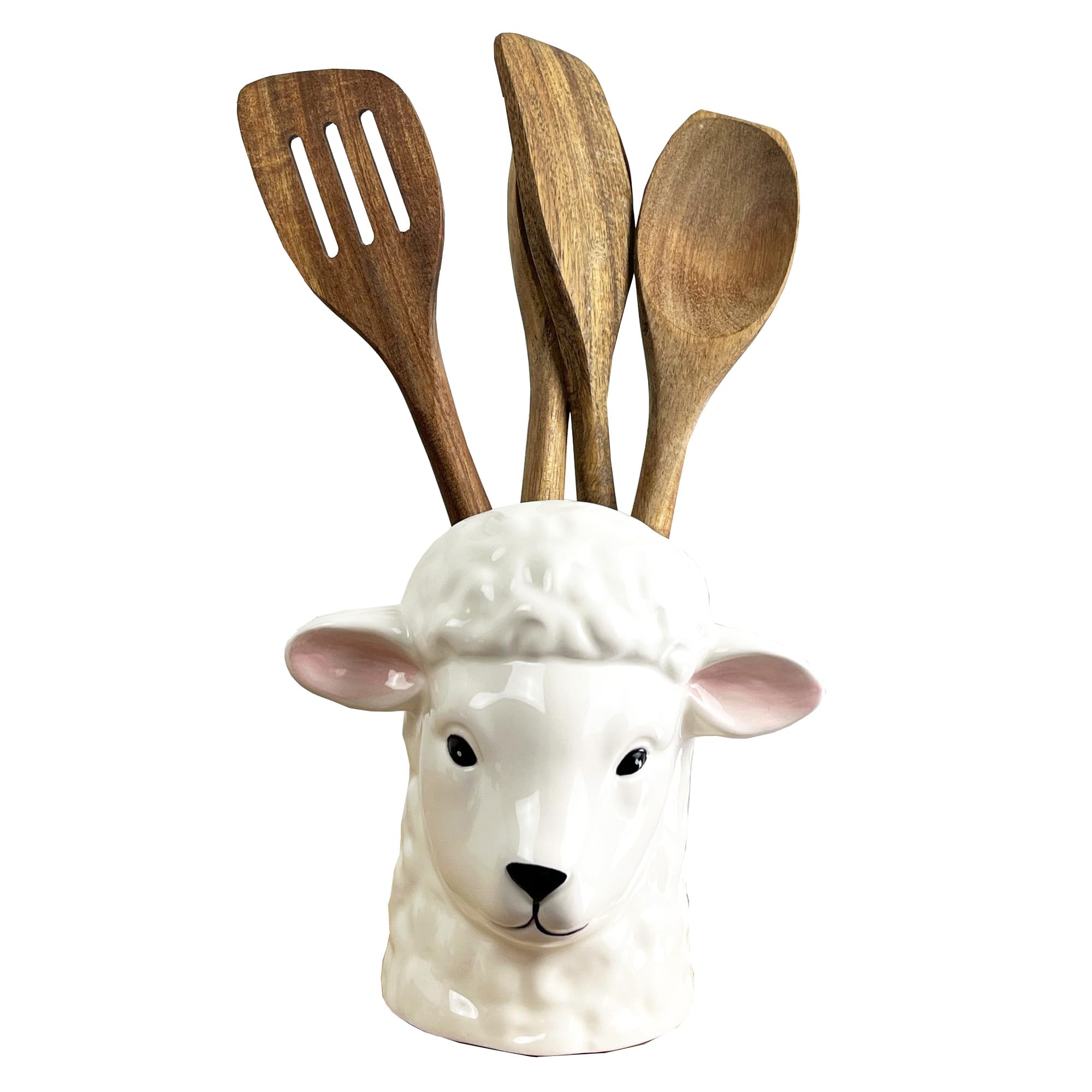 Alfie Francis Grey Novelty 3D Sheep Head Ceramic Kitchen Utensil Storage Pot Jar Crock