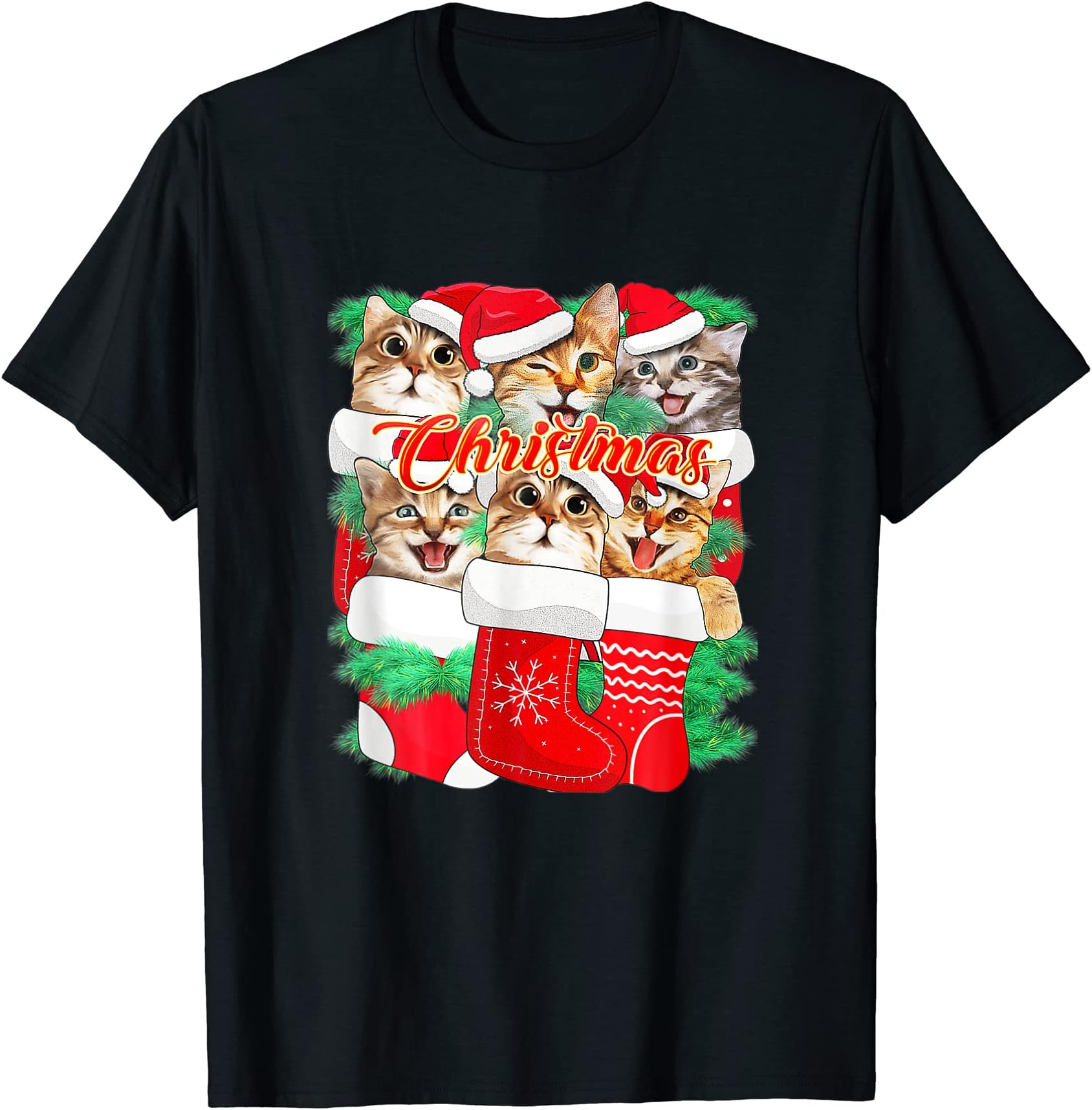 Cute Cat Face Expressions Christmas Cat T-Shirt