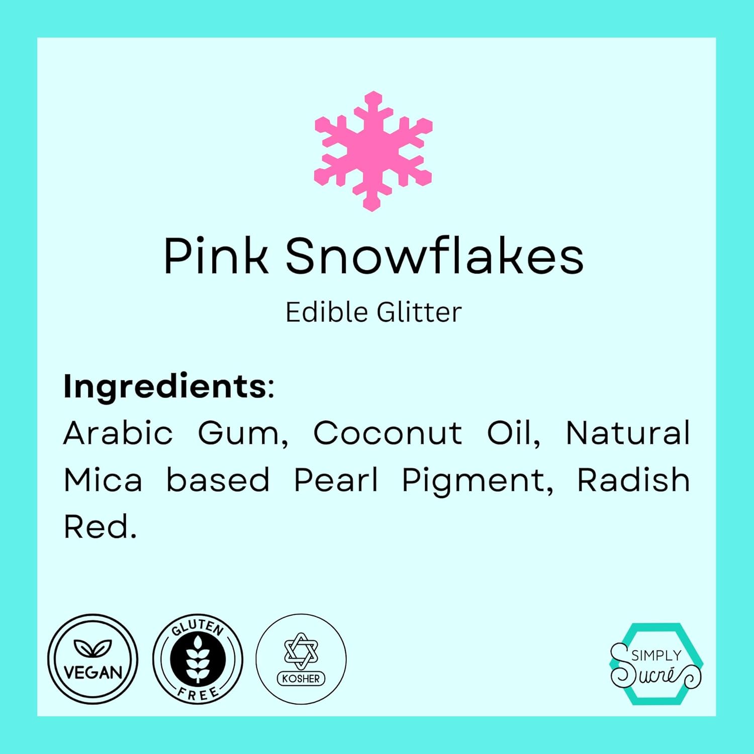 Dye-Free Edible Glitter Snowflakes - Vegan, Gluten-Free & Non-Toxic | Perfect for Cakes, Cupcakes, Drinks & Desserts by Simply Sucré (Pink, 1 Jar) - Image 2